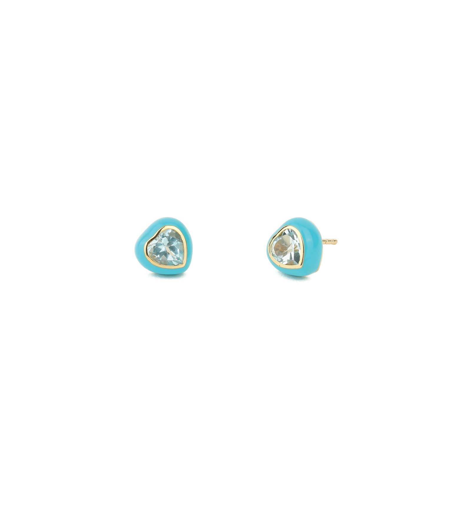 Heart Enamel Stone Studs 14k Yellow Gold, Turquoise Enamel