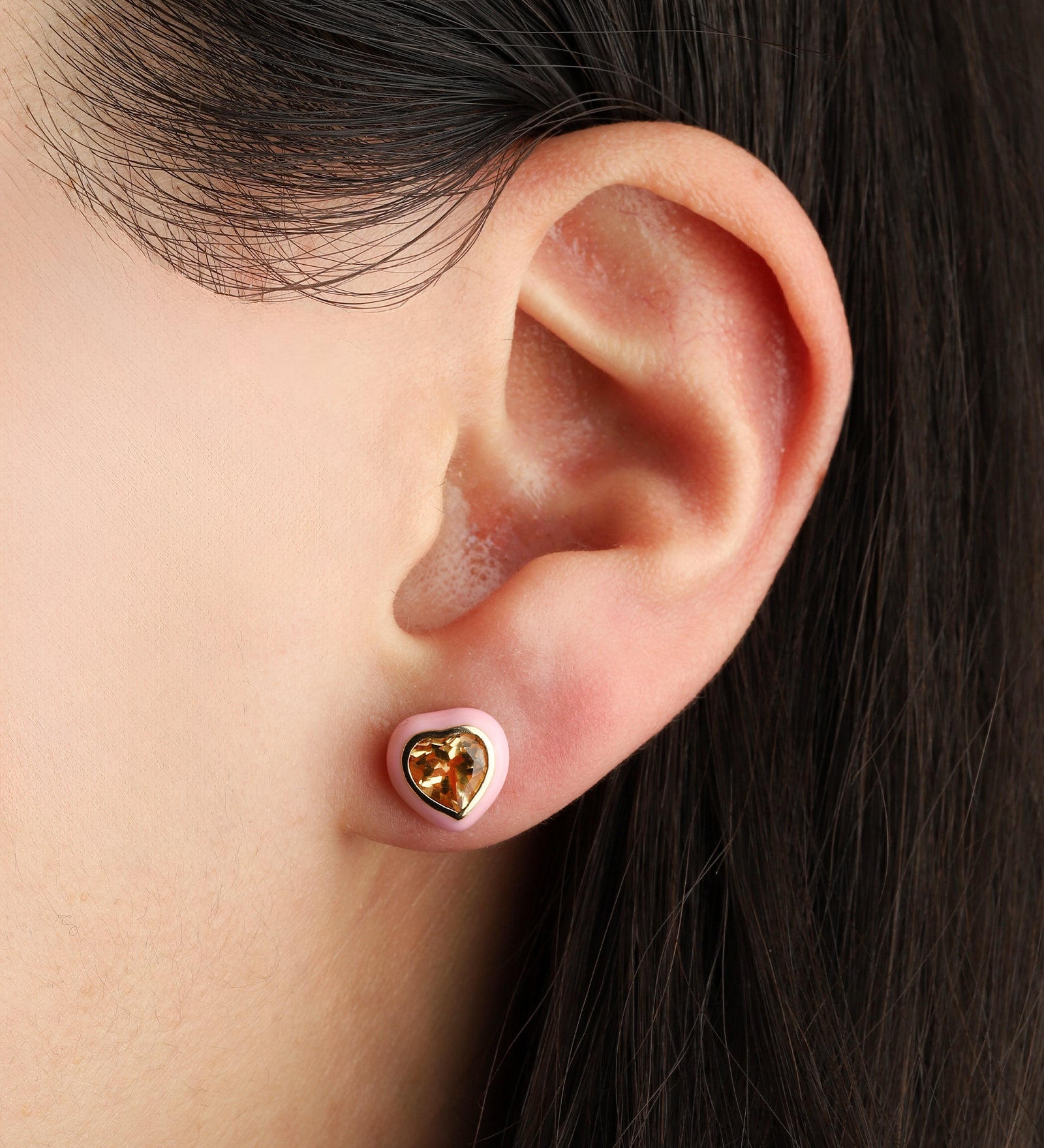 Goldhive-Heart Enamel Stone Studs-Earrings-Blue Ruby Jewellery-Vancouver Canada