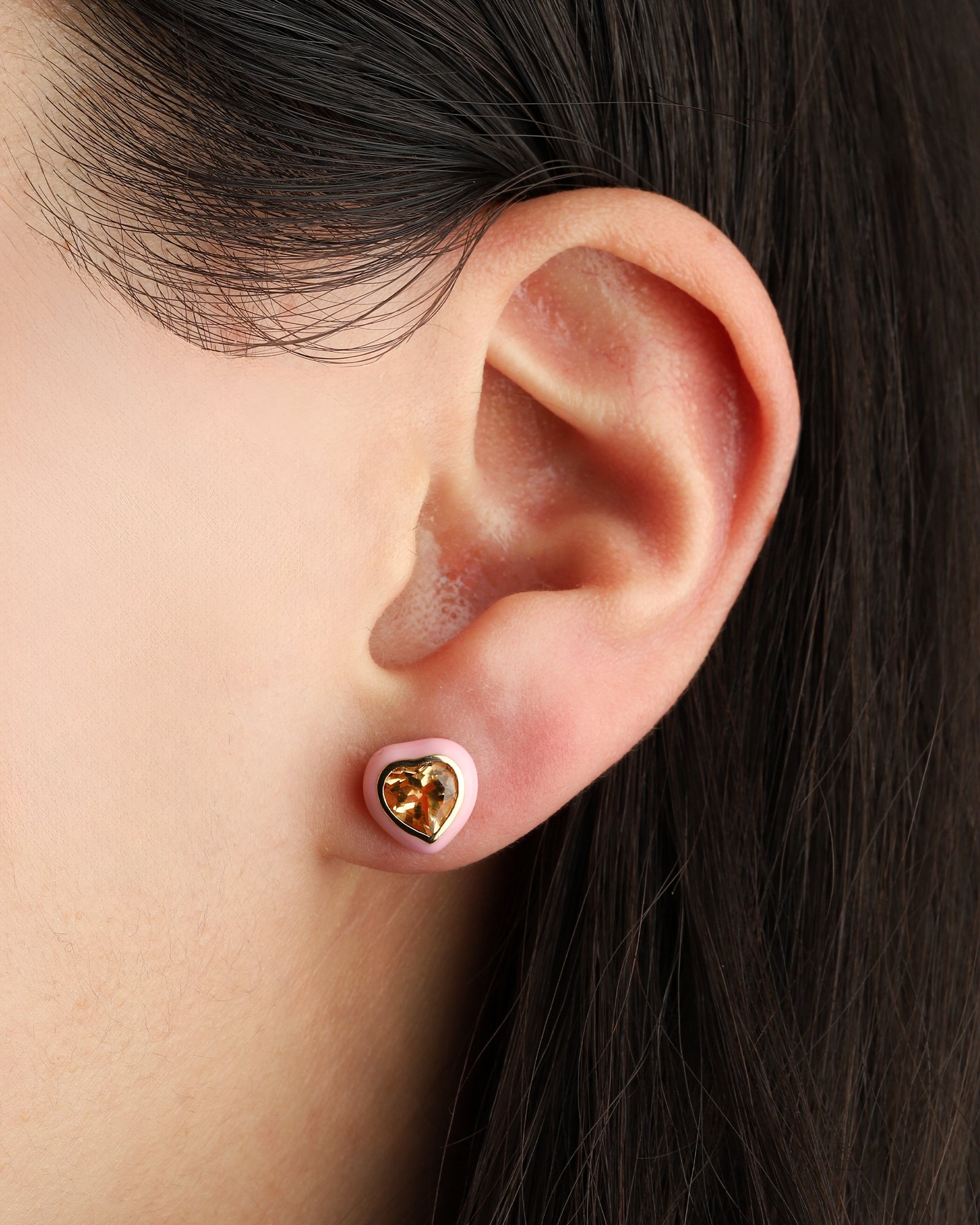 Goldhive-Heart Enamel Stone Studs-Earrings-Blue Ruby Jewellery-Vancouver Canada