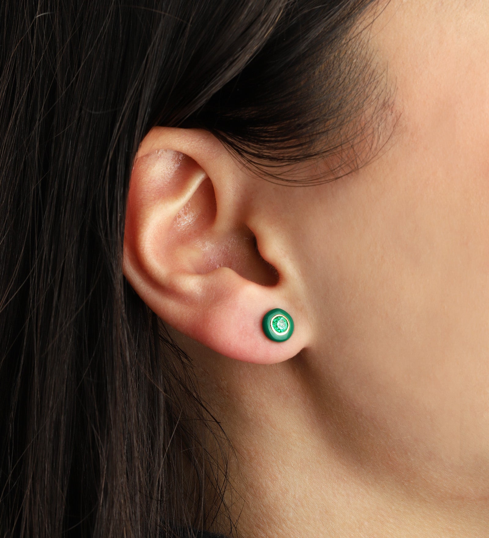 Goldhive-Enamel Round Stone Studs-Earrings-Blue Ruby Jewellery-Vancouver Canada