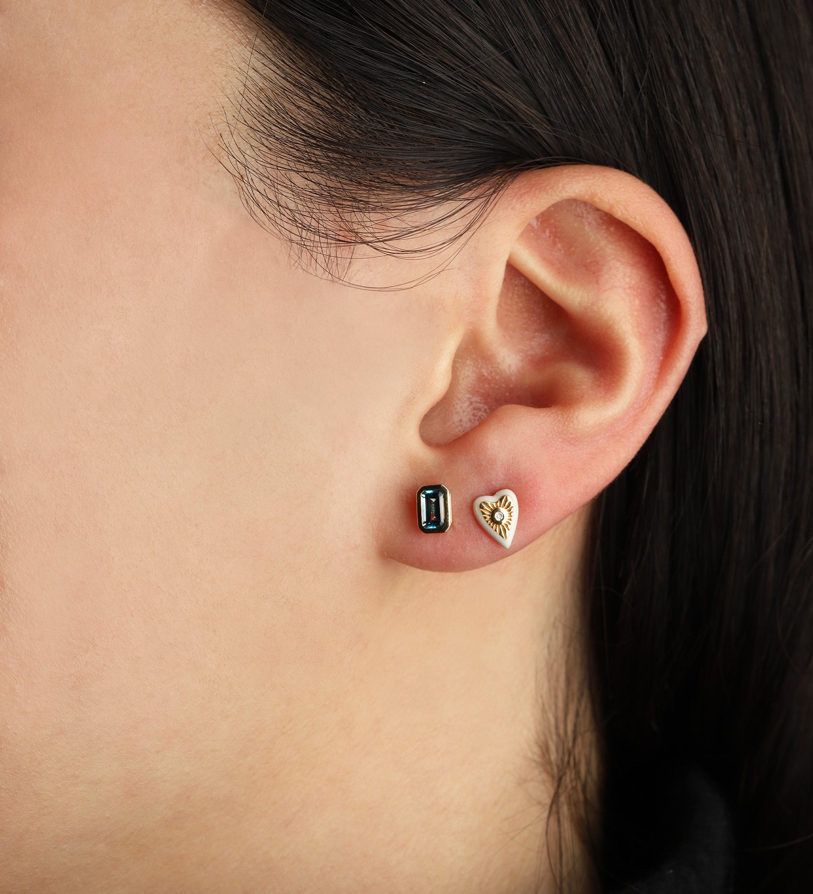 Goldhive-Bezeled Baguette Stone Studs-Earrings-Blue Ruby Jewellery-Vancouver Canada