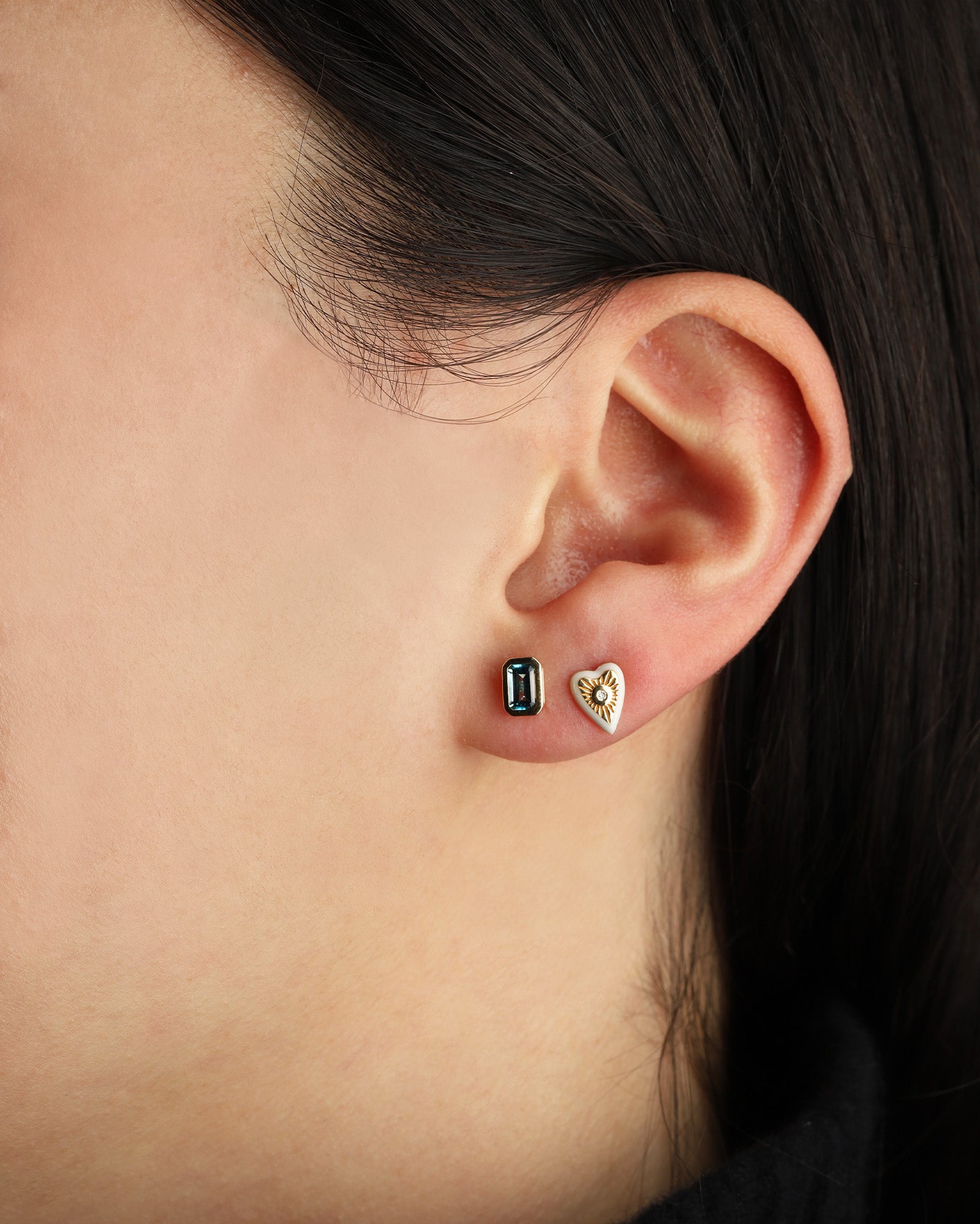 Goldhive-Bezeled Baguette Stone Studs-Earrings-Blue Ruby Jewellery-Vancouver Canada