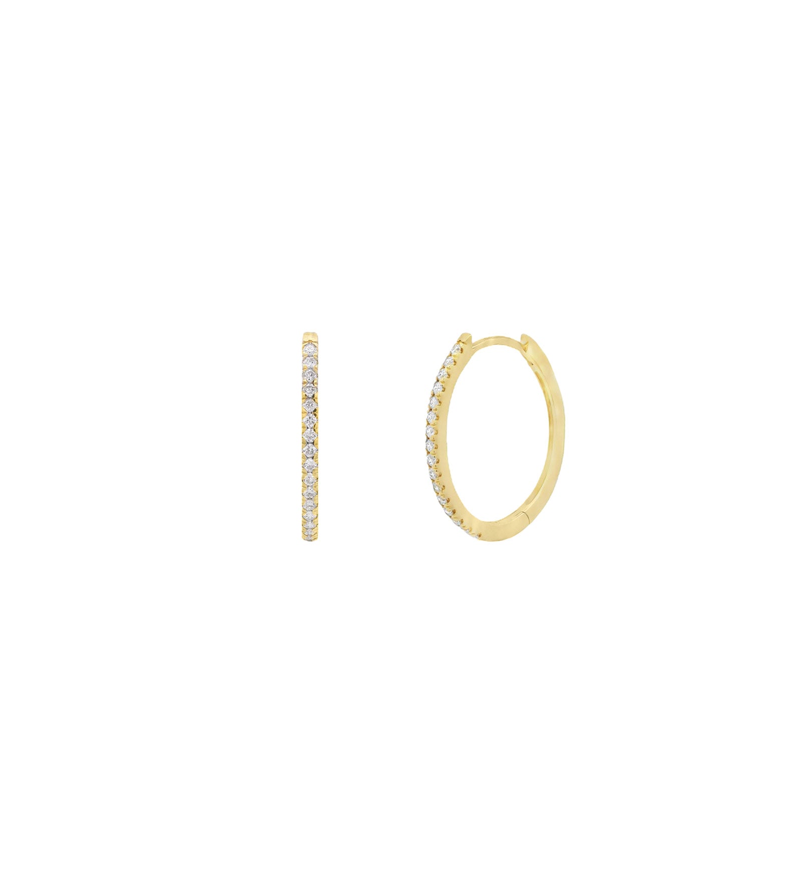 Oval Pavé Huggies | 16mm 14k Yellow Gold, Diamond