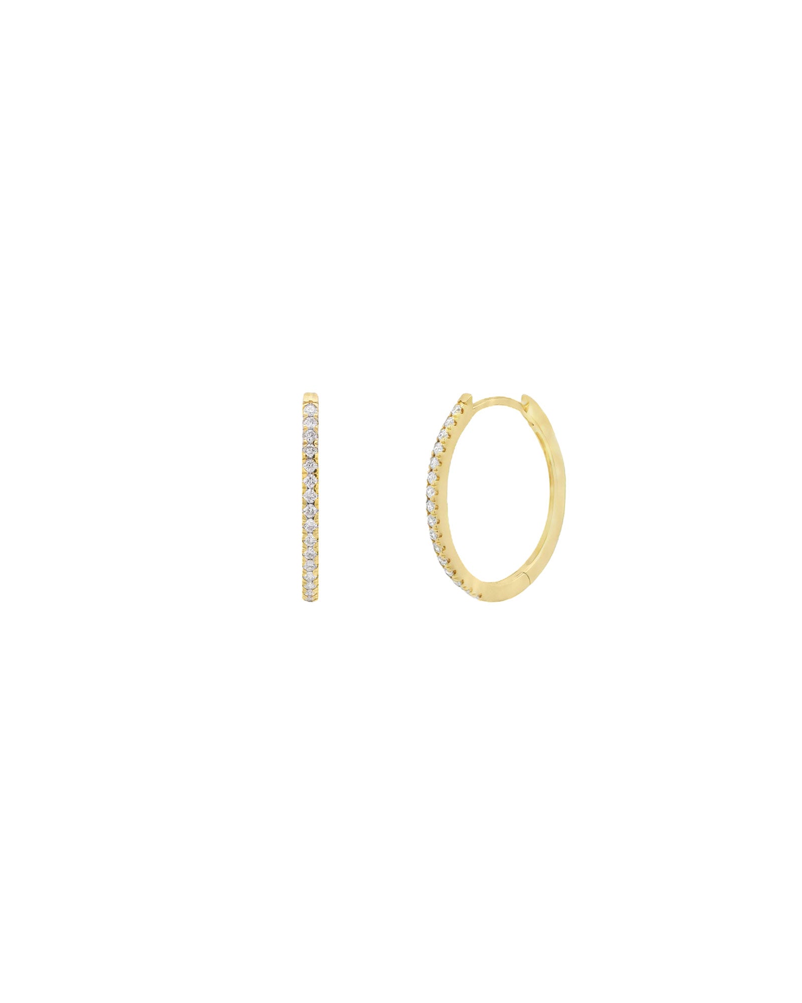 Oval Pavé Huggies | 16mm 14k Yellow Gold, Diamond