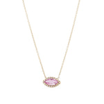 Marquise Pink Sapphire + Diamond Halo Necklace 14k Yellow Gold, Diamond