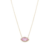 Marquise Pink Sapphire + Diamond Halo Necklace 14k Yellow Gold, Diamond