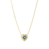 Heart Stone Necklace 14k Yellow Gold, London Blue Topaz