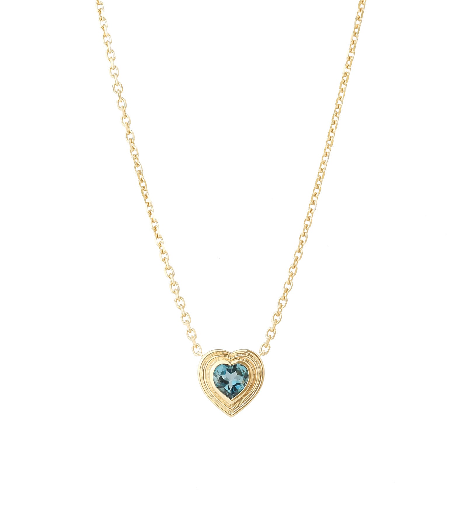 Heart Stone Necklace 14k Yellow Gold, London Blue Topaz