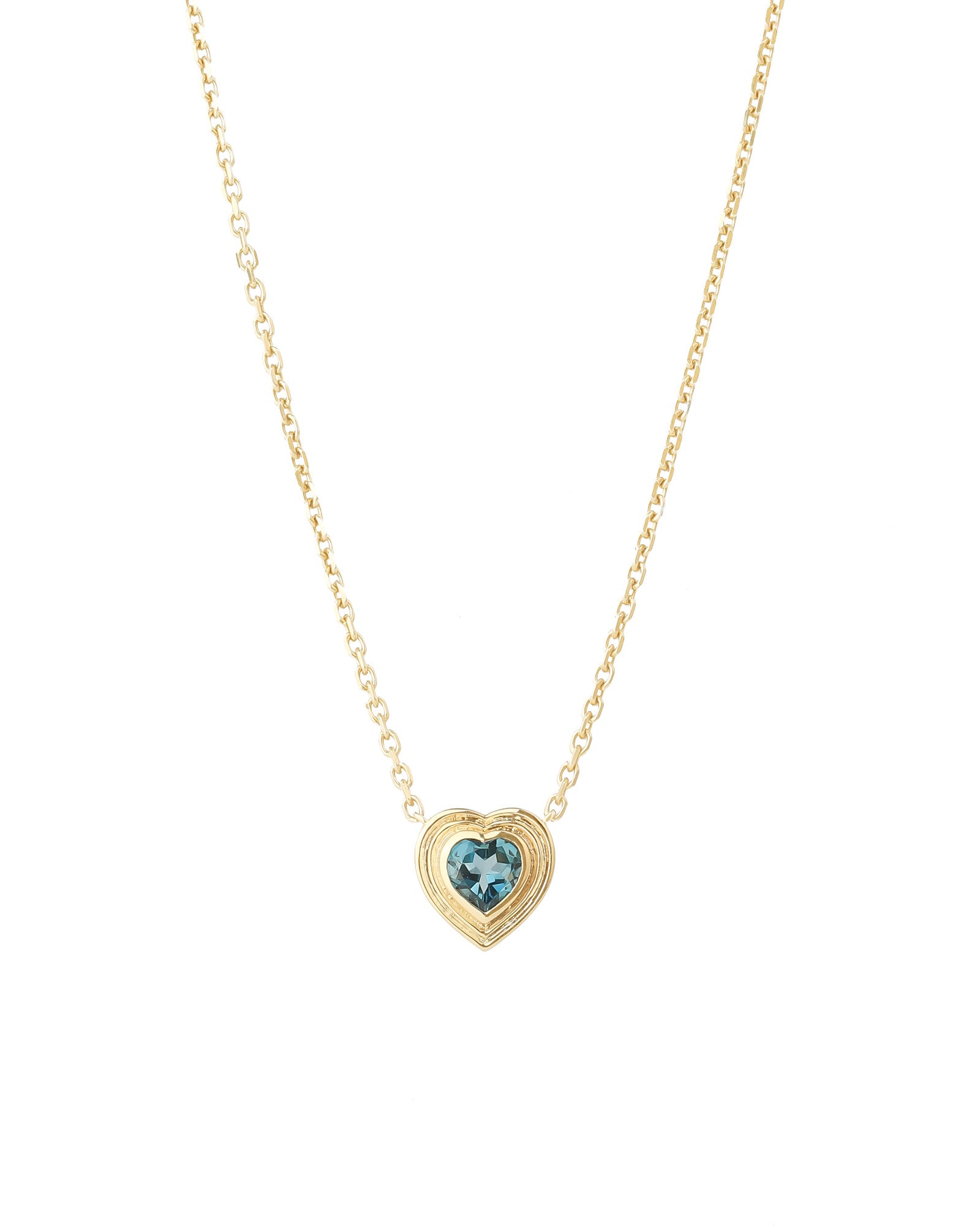 Heart Stone Necklace 14k Yellow Gold, London Blue Topaz