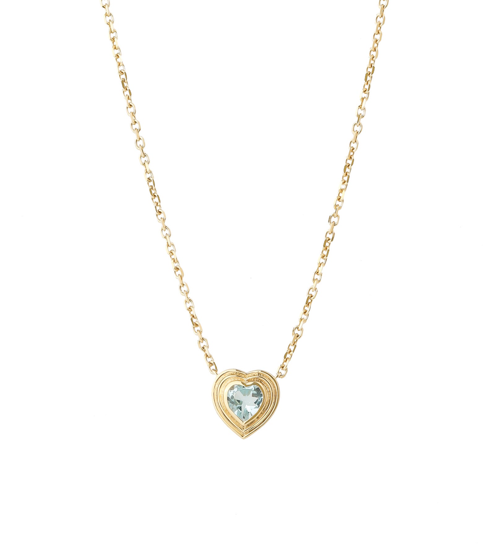 Heart Stone Necklace 14k Yellow Gold, Blue Topaz