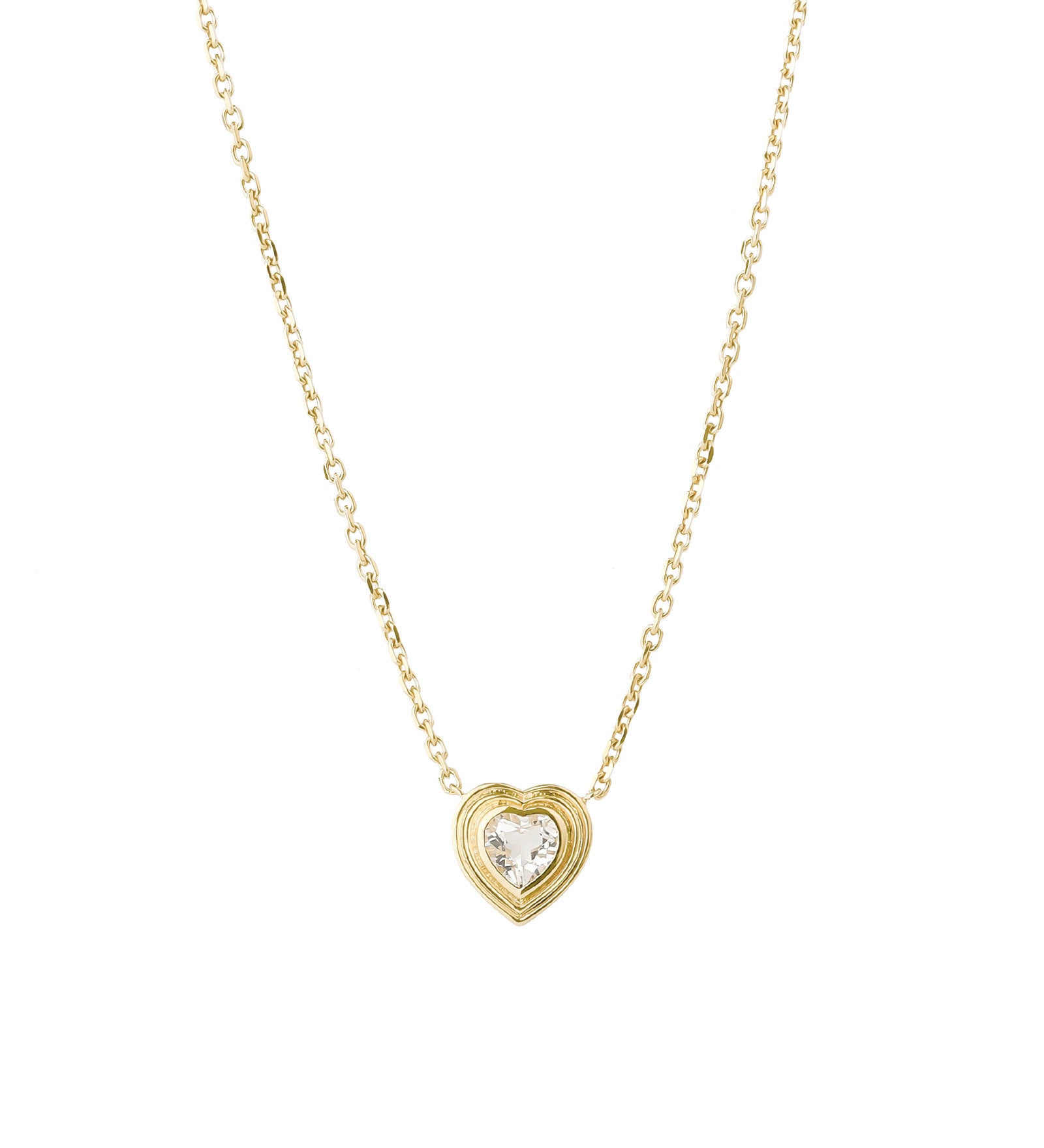 Heart Stone Necklace 14k Yellow Gold, White Topaz