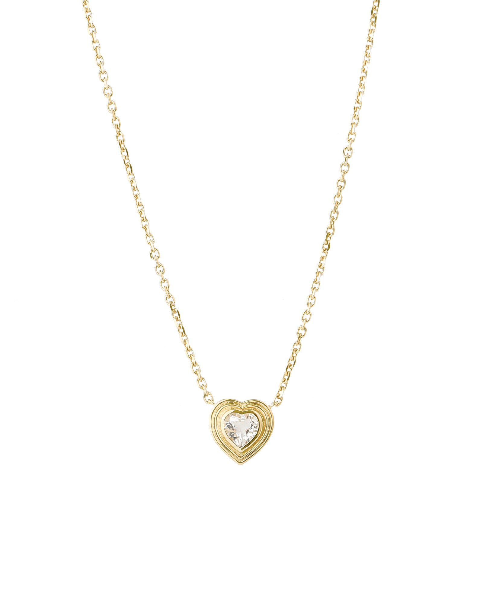 Heart Stone Necklace 14k Yellow Gold, White Topaz