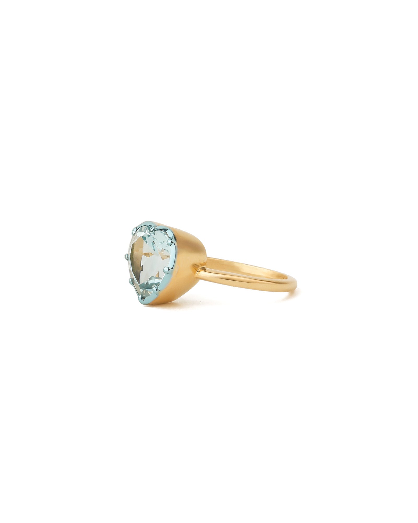 Heart Stone Ring 14k Yellow Gold, Blue Topaz / 7
