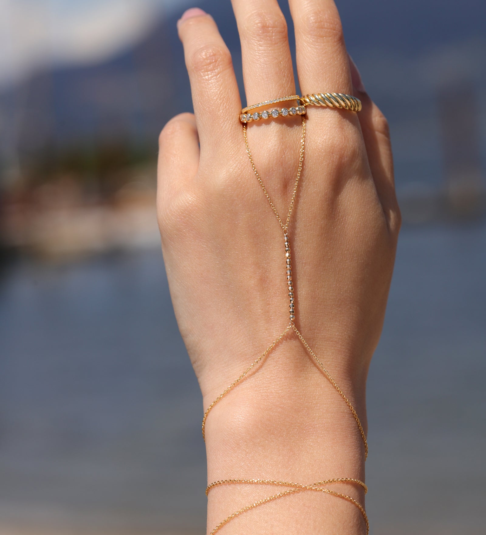 Goldhive-Two Wrap Mirror Beaded Hand Chain-Body Jewellery-Blue Ruby Jewellery-Vancouver Canada