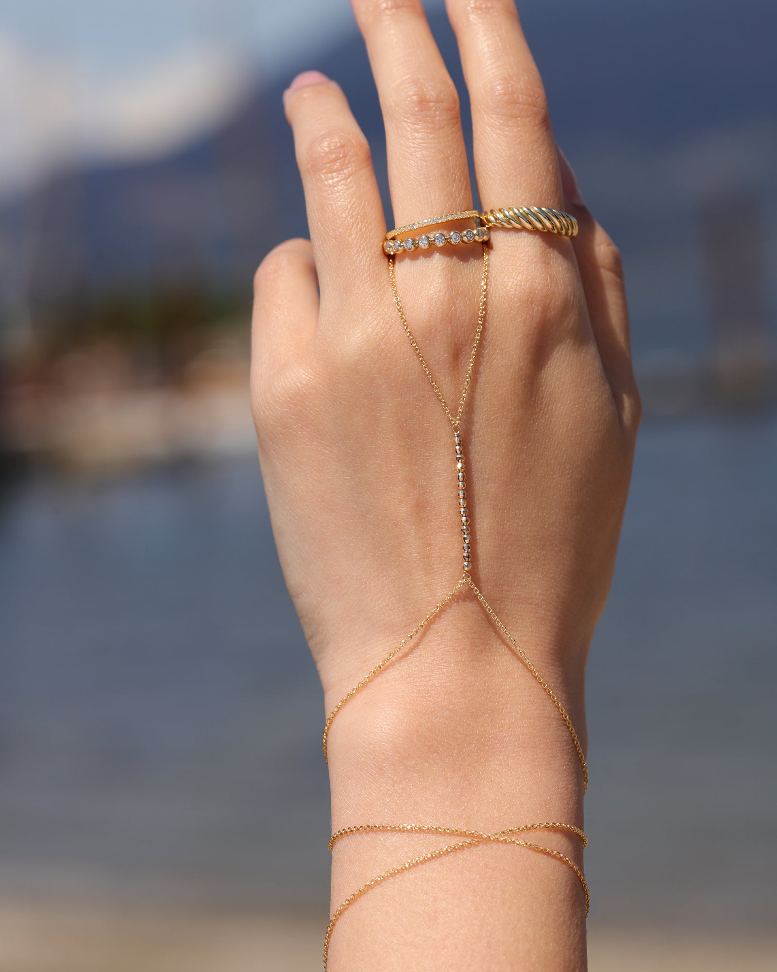 Goldhive-Two Wrap Mirror Beaded Hand Chain-Body Jewellery-Blue Ruby Jewellery-Vancouver Canada