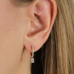 Diamond Baguette  Drop Oval Huggies | 10mm 14k Yellow Gold, Diamond