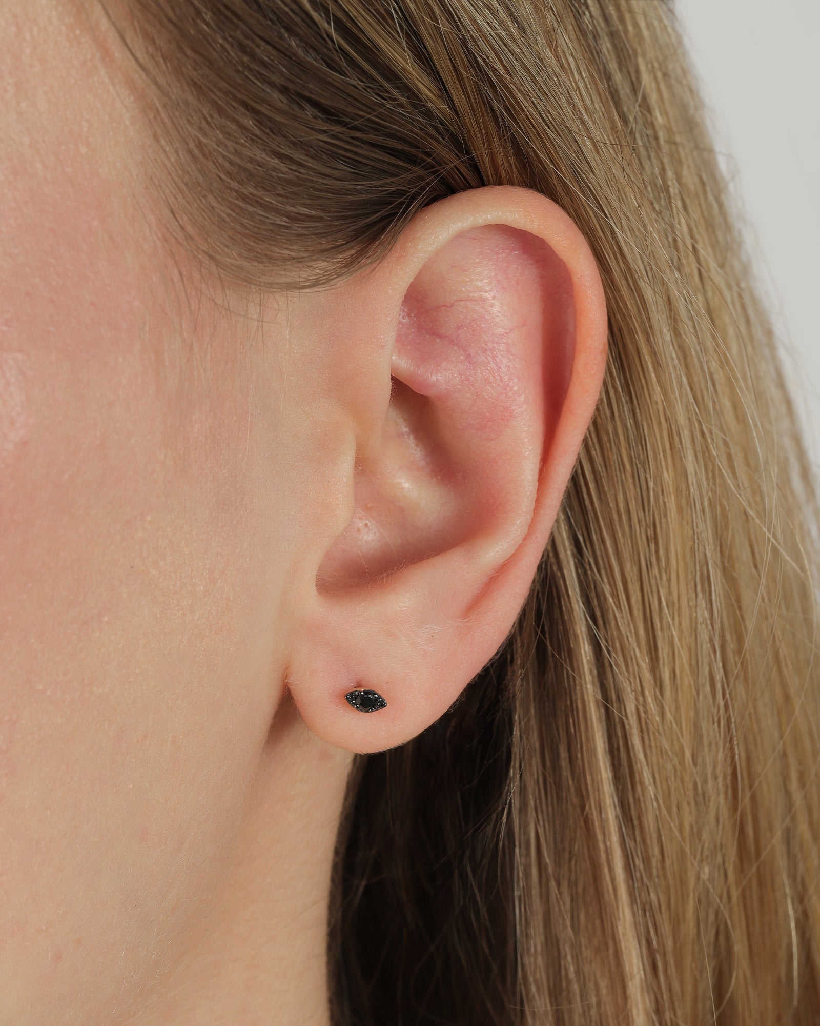 Marquise Stone Diamond Studs 14k Yellow Gold, Black Diamond