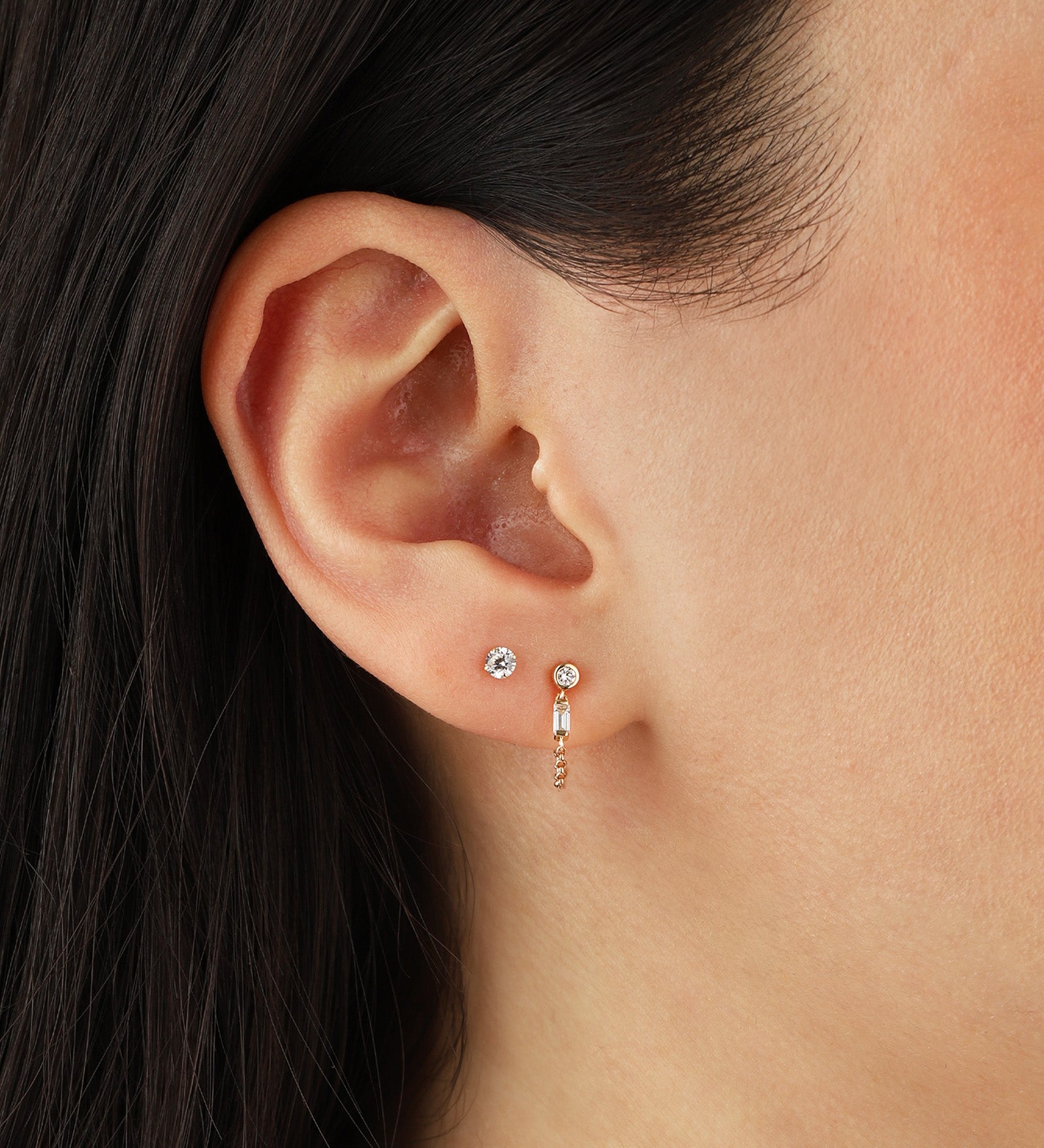 Goldhive-Baguette Diamond Chain Studs-Earrings-Blue Ruby Jewellery-Vancouver Canada