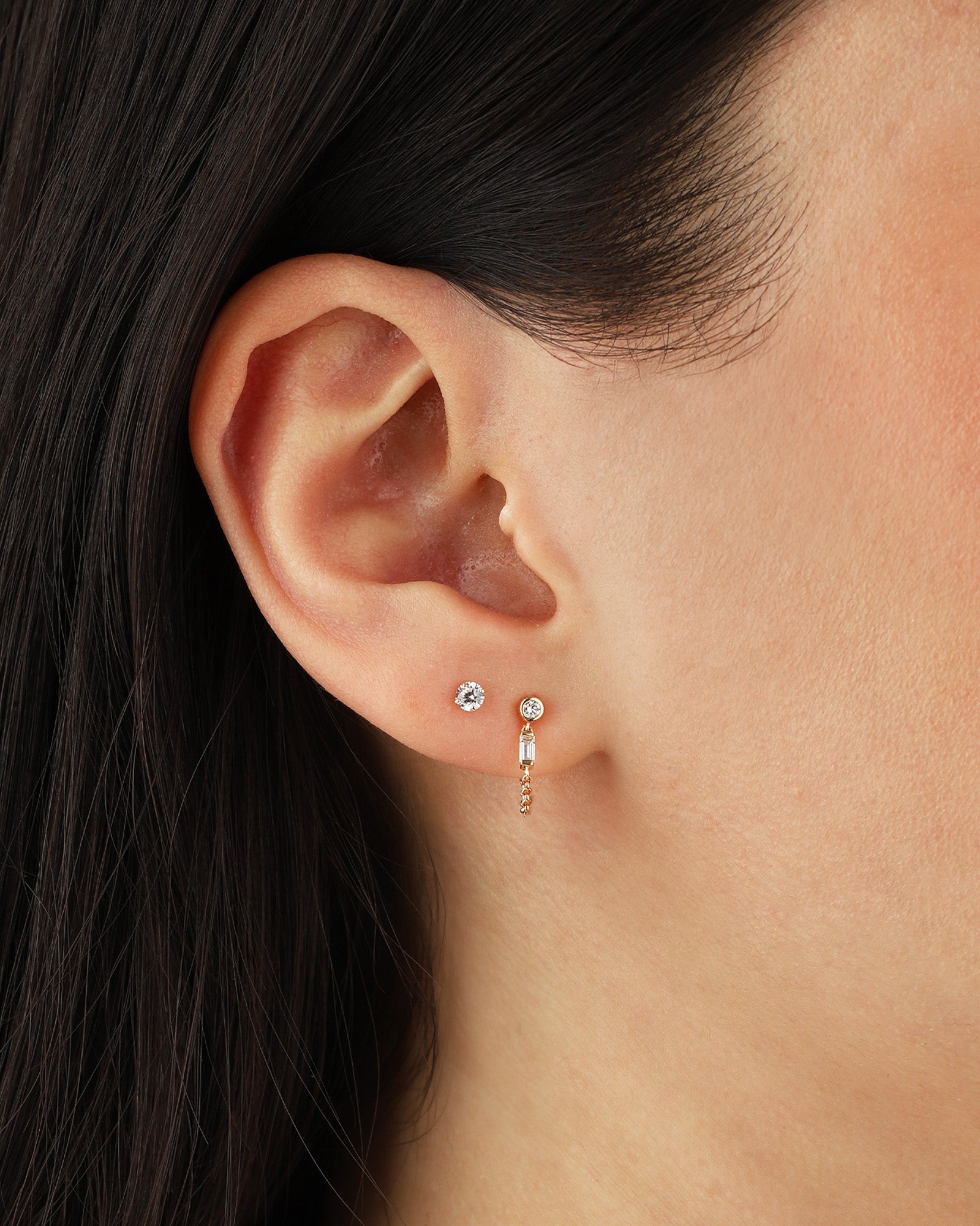 Goldhive-Baguette Diamond Chain Studs-Earrings-Blue Ruby Jewellery-Vancouver Canada