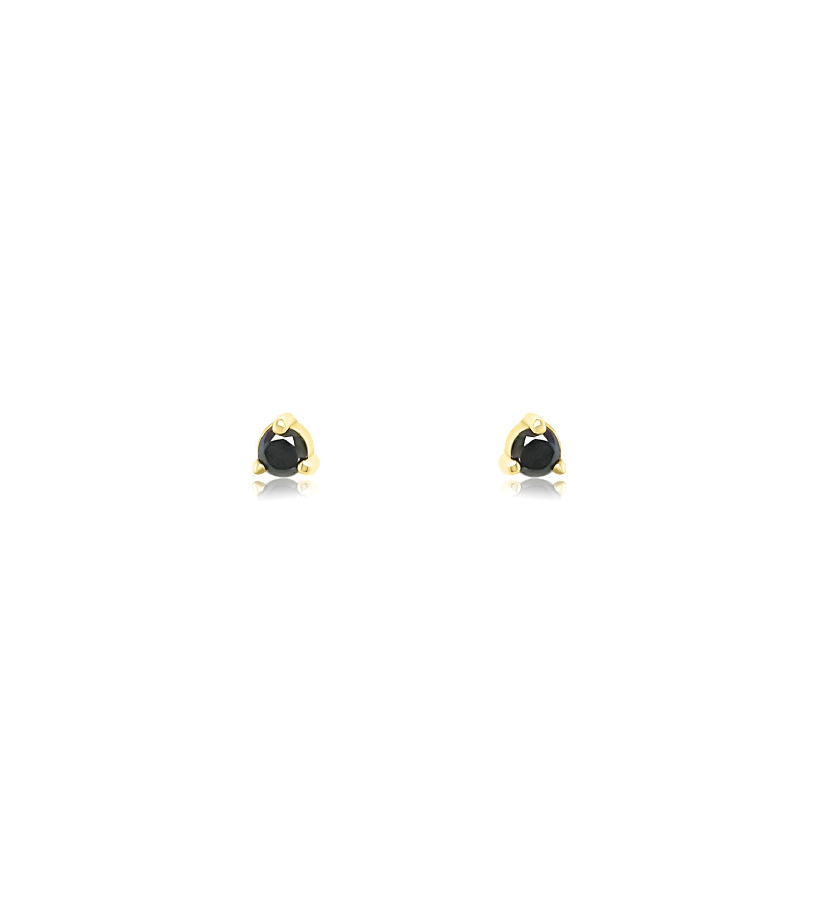 3 Prong Diamond Studs | 3mm 14k Yellow Gold, Black Diamond