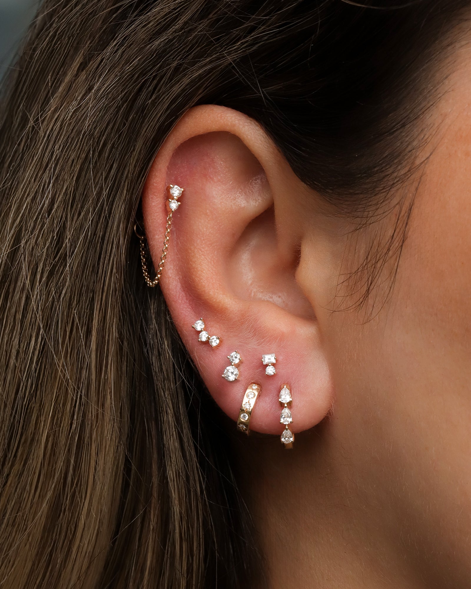 Goldhive-Rectangle Round Diamond Studs-Earrings-Blue Ruby Jewellery-Vancouver Canada