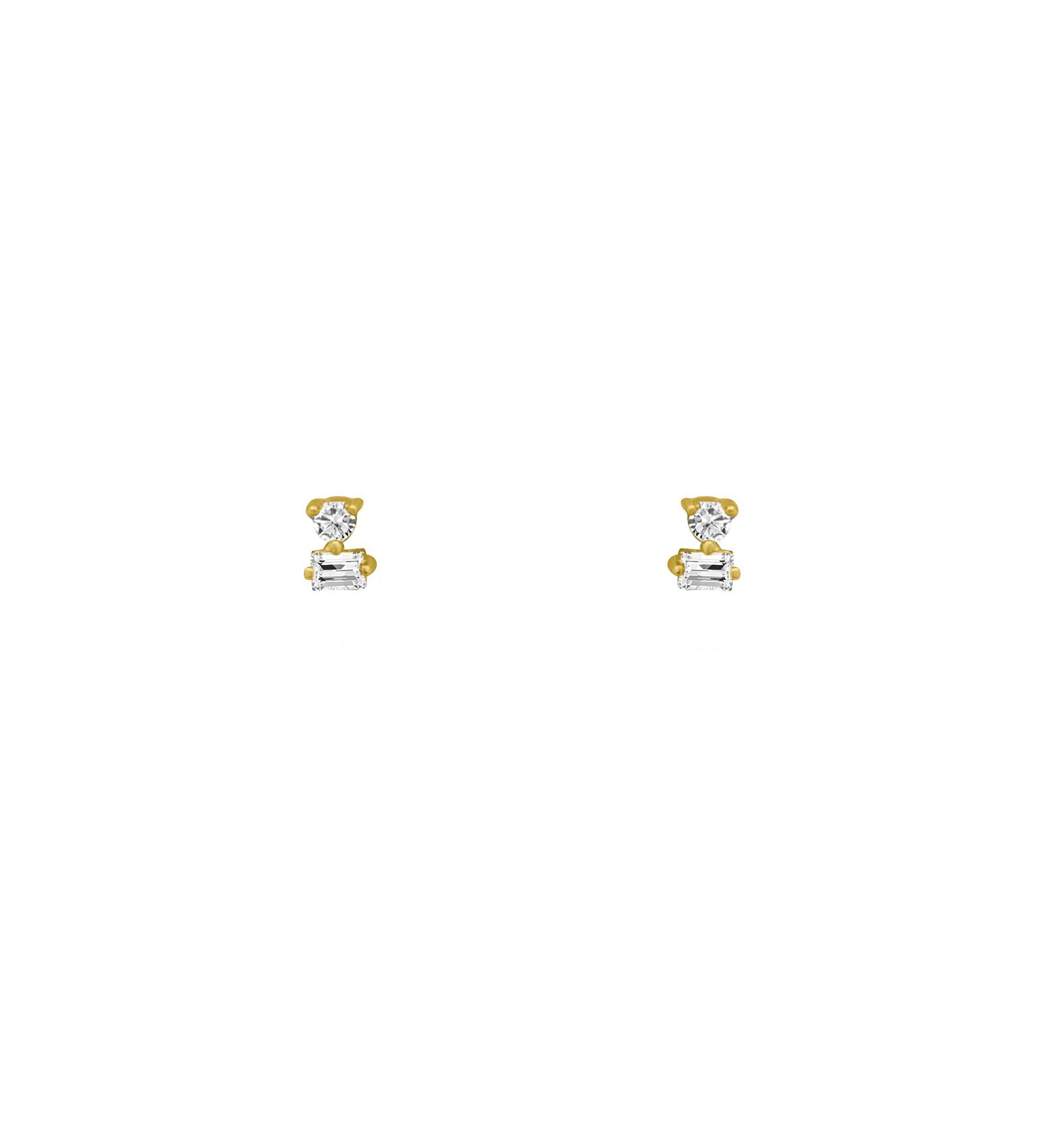 Rectangle Round Diamond Studs 14k Yellow Gold, Diamond