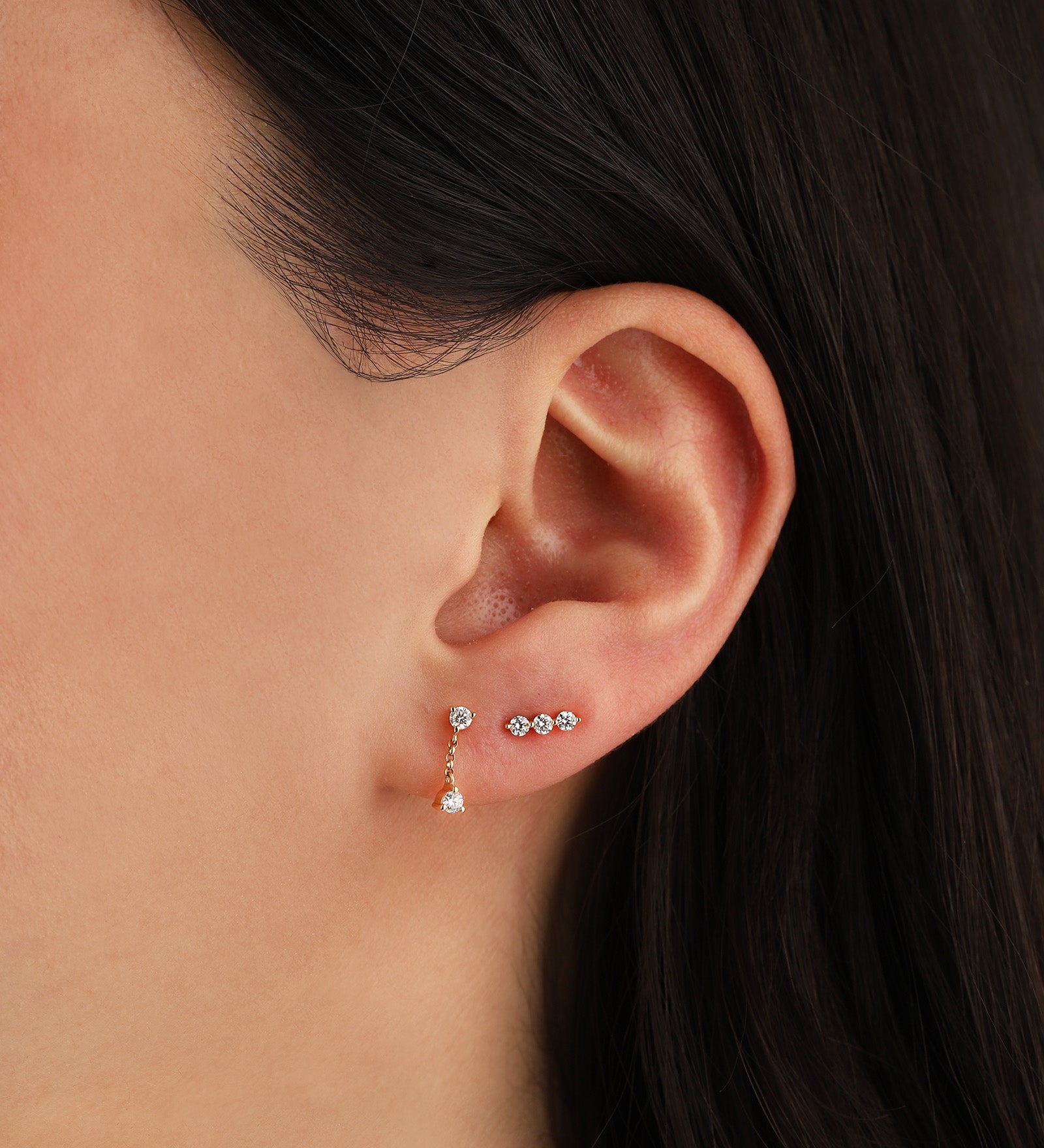 Goldhive-Double Diamond Chain Drop Studs-Earrings-Blue Ruby Jewellery-Vancouver Canada