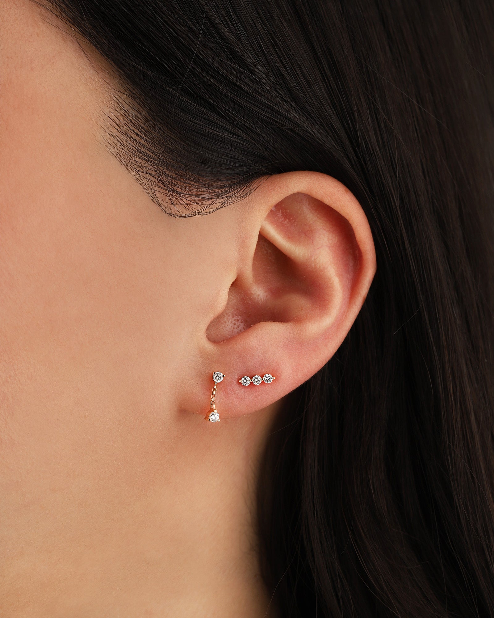 Goldhive-Double Diamond Chain Drop Studs-Earrings-Blue Ruby Jewellery-Vancouver Canada