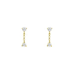 Double Diamond Chain Drop Studs 14k Yellow Gold, Diamond