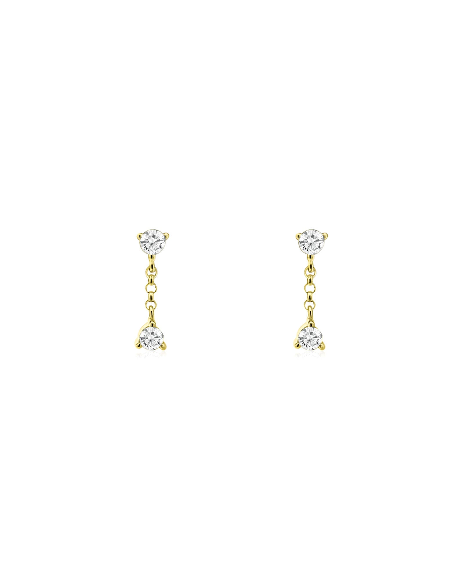 Double Diamond Chain Drop Studs 14k Yellow Gold, Diamond