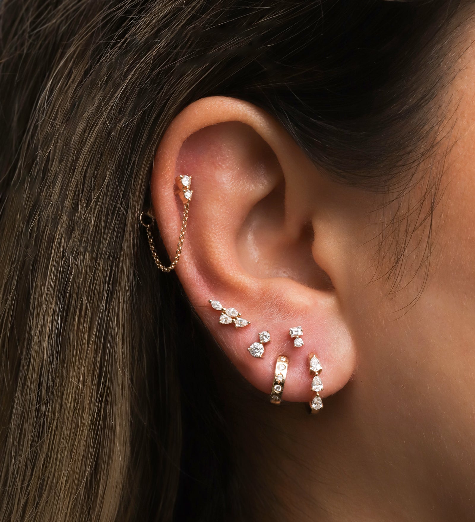 Goldhive-Mixed Four Diamond Studs-Earrings-Blue Ruby Jewellery-Vancouver Canada
