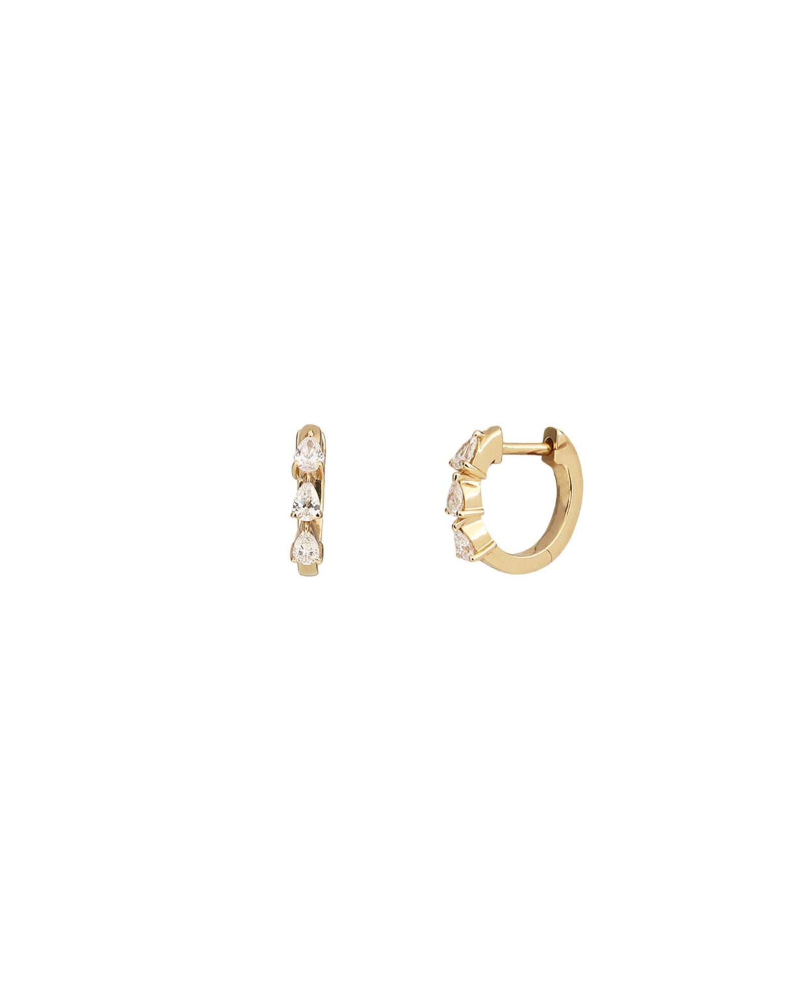 Goldhive-Triple Pear Diamond Huggies | 12mm-Earrings-Blue Ruby Jewellery-Vancouver Canada