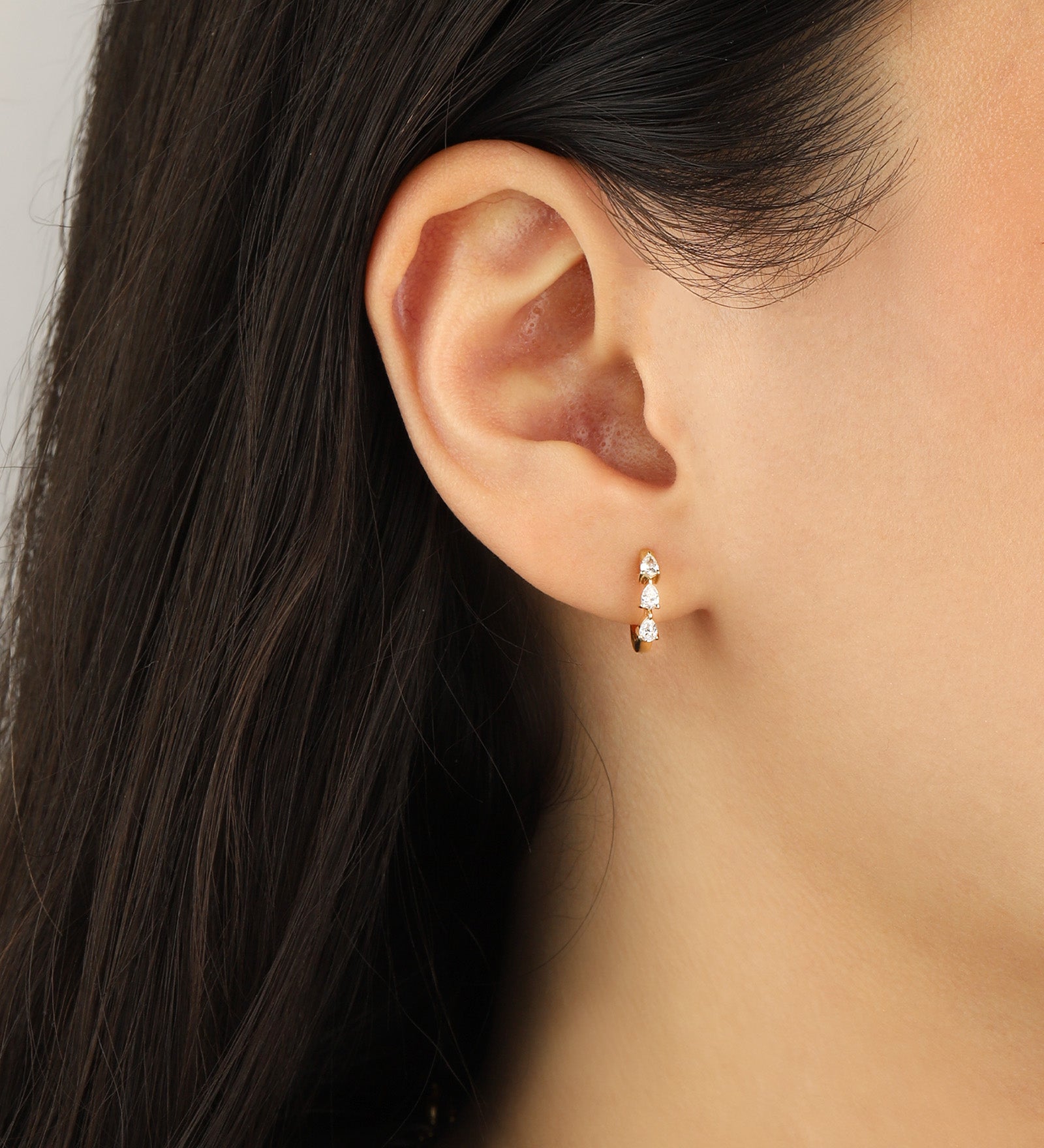 Goldhive-Triple Pear Diamond Huggies | 12mm-Earrings-Blue Ruby Jewellery-Vancouver Canada