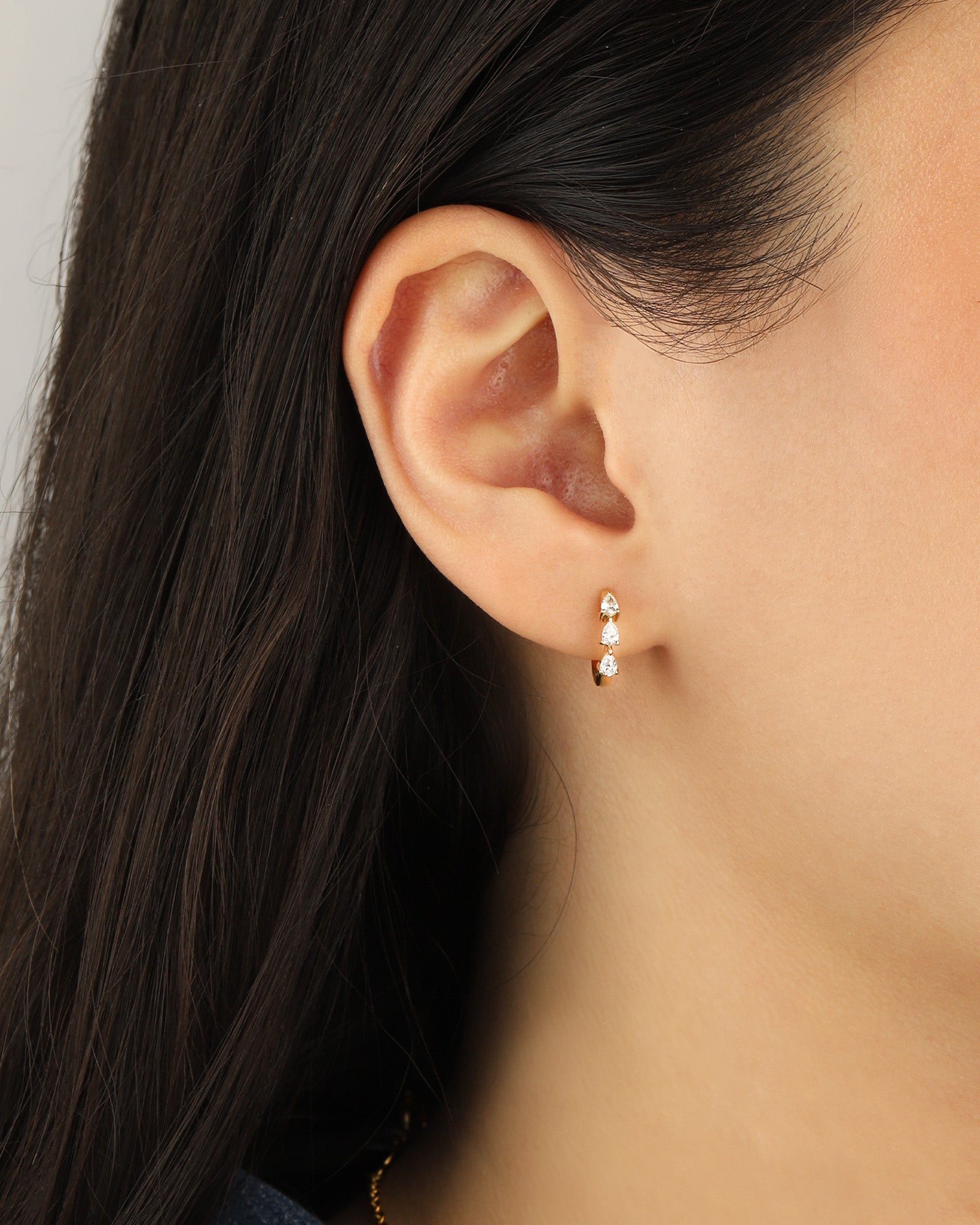 Goldhive-Triple Pear Diamond Huggies | 12mm-Earrings-Blue Ruby Jewellery-Vancouver Canada