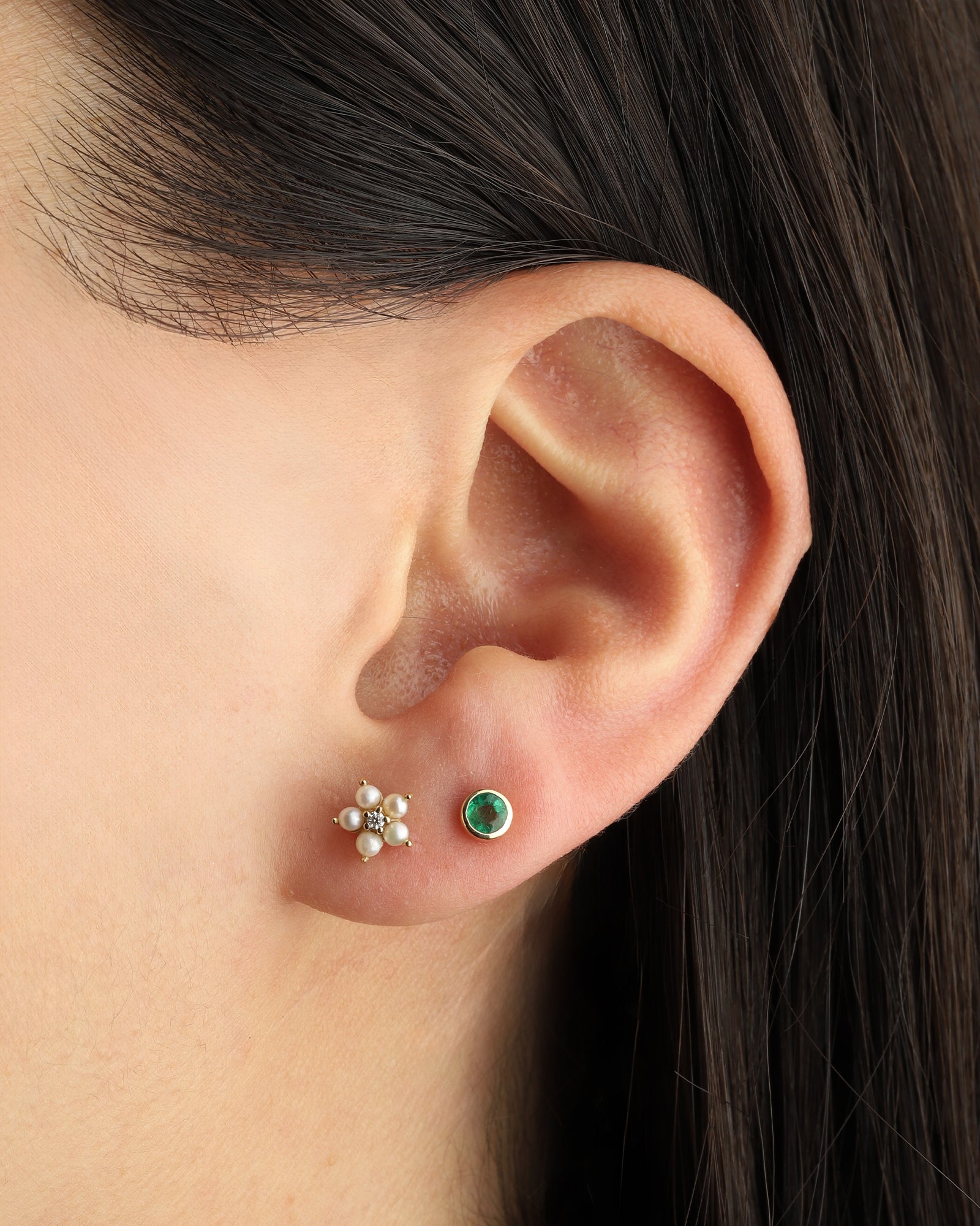 Goldhive-Pearl Diamond Flower Studs-Earrings-Blue Ruby Jewellery-Vancouver Canada