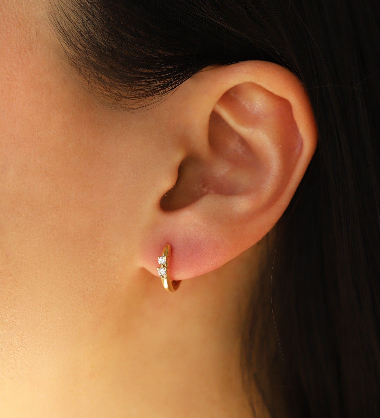 Goldhive-Double Diamond Huggies | 12mm-Earrings-Blue Ruby Jewellery-Vancouver Canada