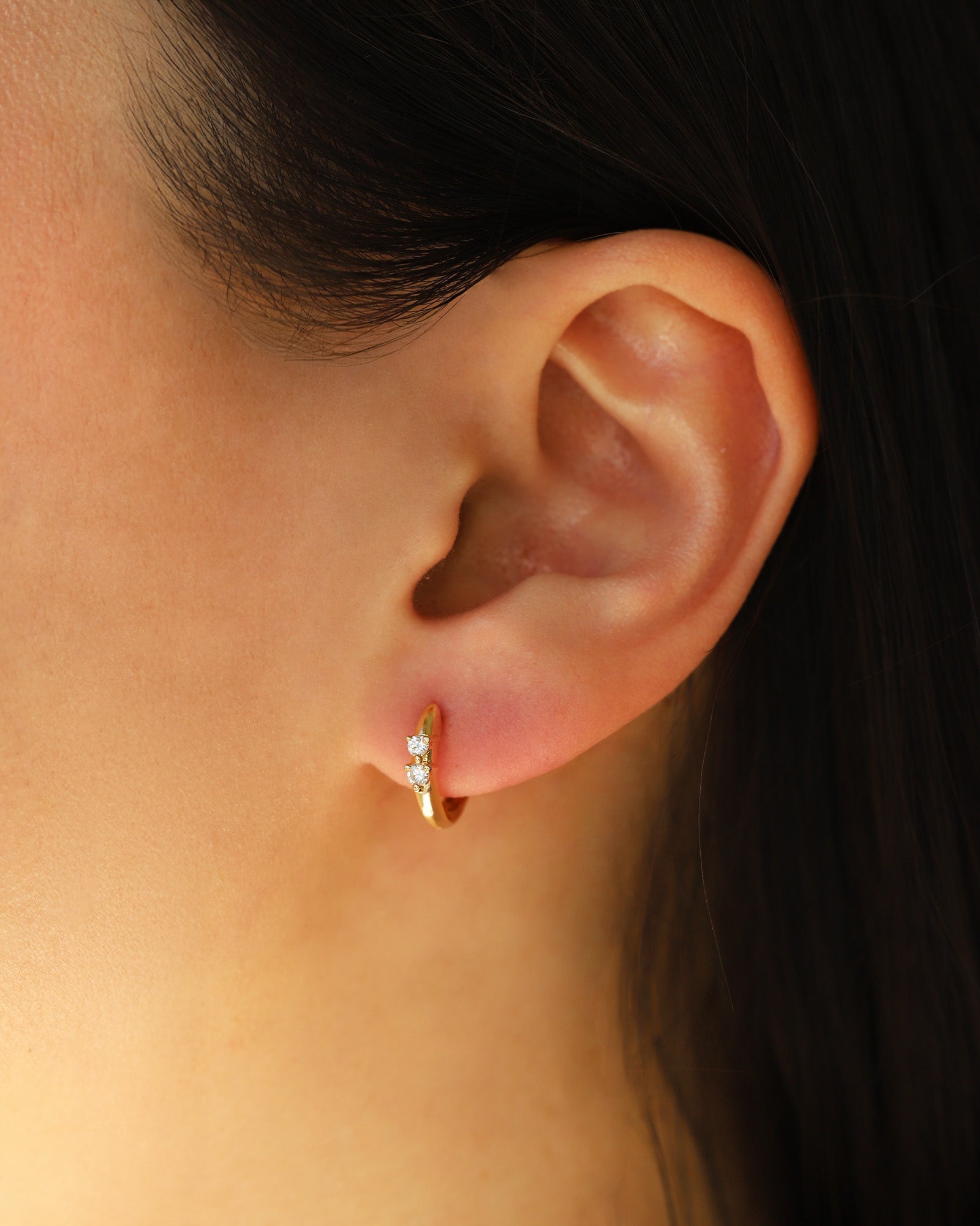 Goldhive-Double Diamond Huggies | 12mm-Earrings-Blue Ruby Jewellery-Vancouver Canada