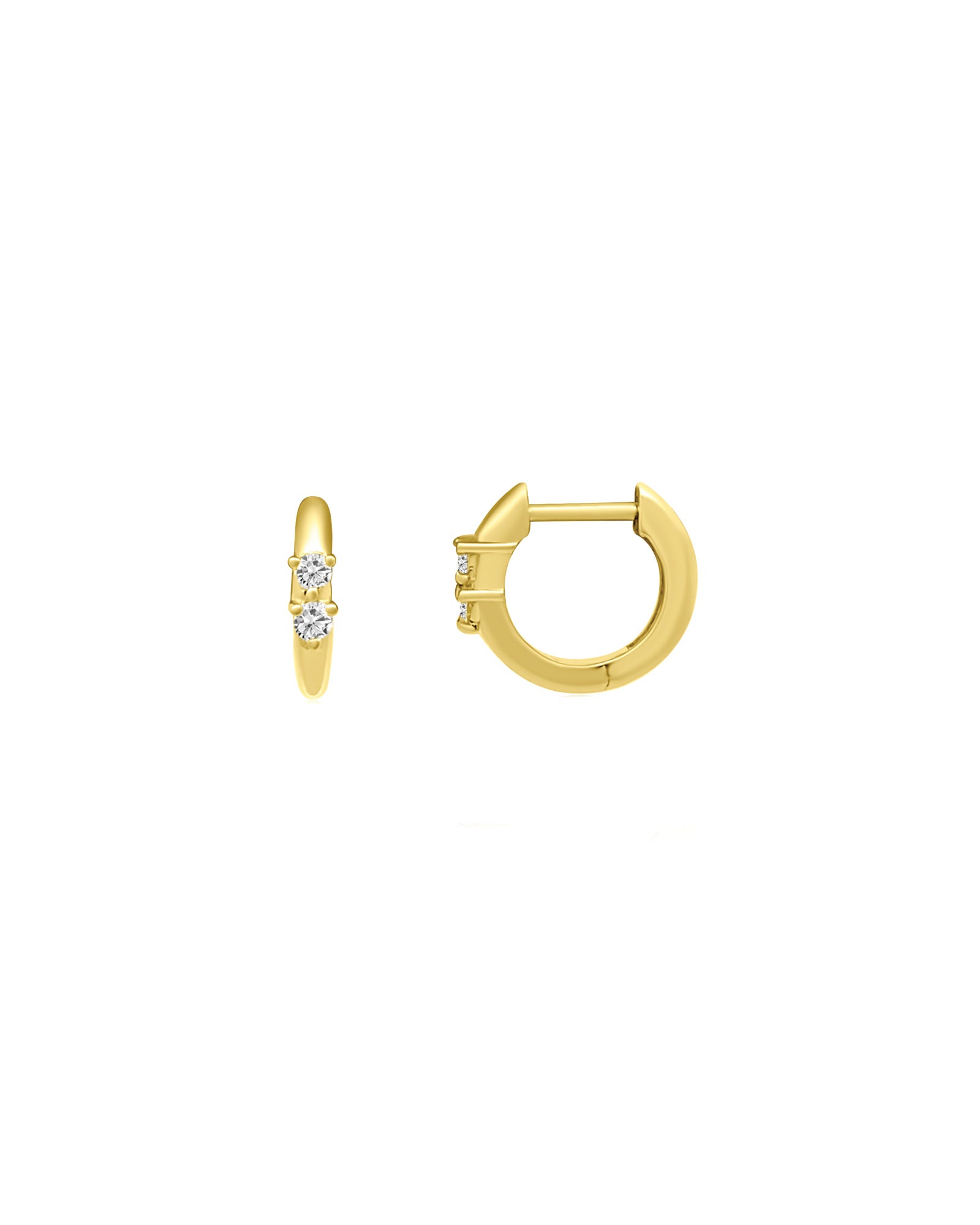 Double Diamond Huggies | 12mm 14k Yellow Gold, Diamond