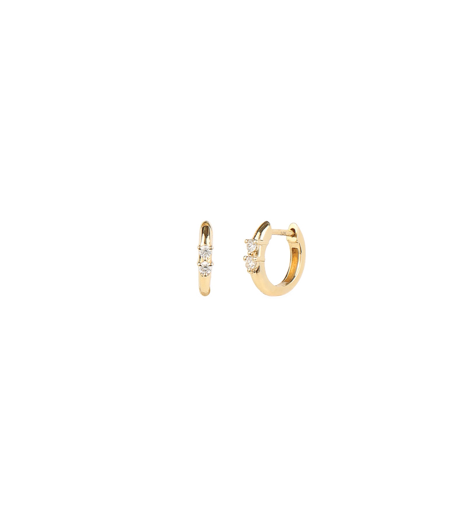 Goldhive-Double Diamond Huggies | 12mm-Earrings-14k Yellow Gold, Diamond-Blue Ruby Jewellery-Vancouver Canada