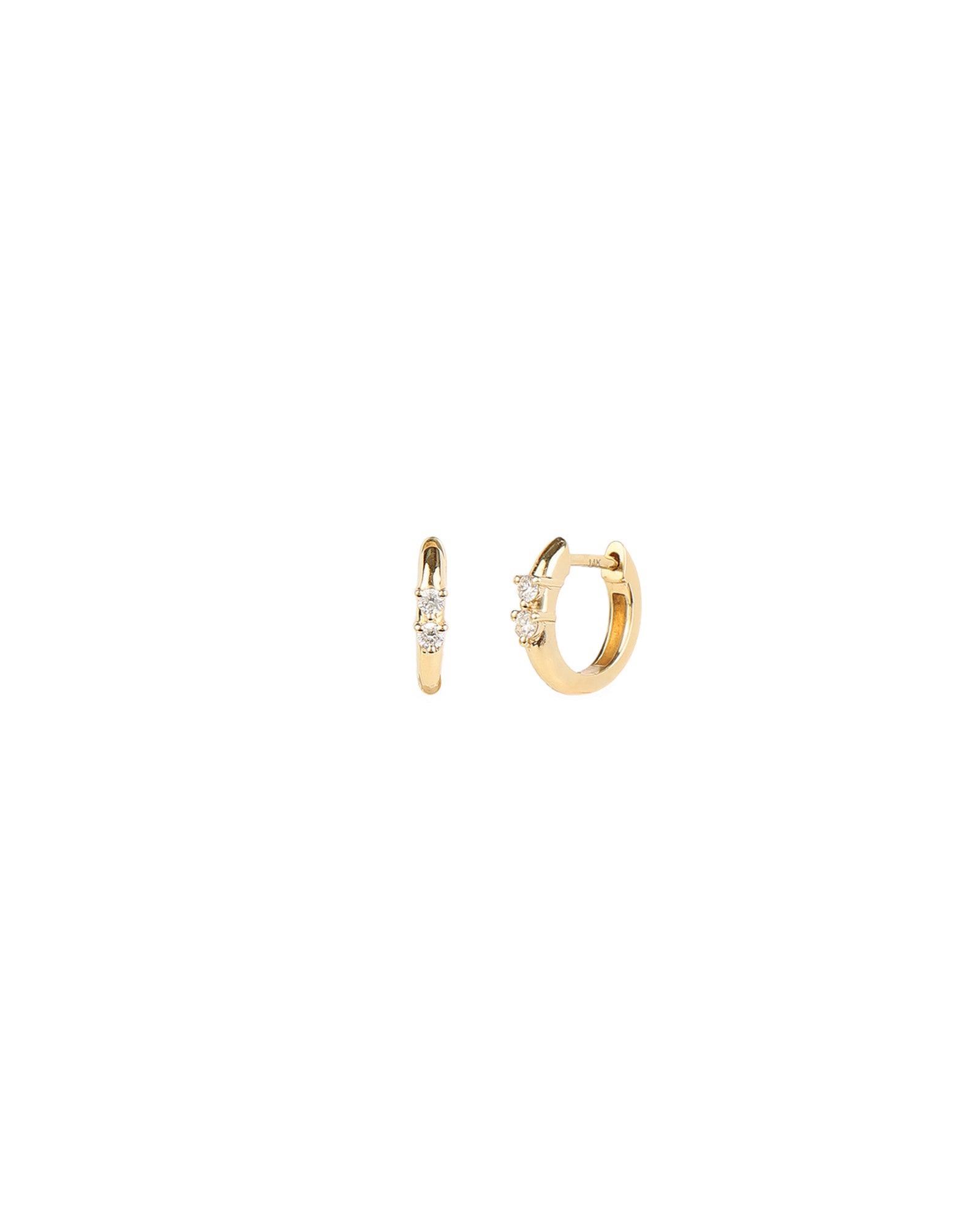 Goldhive-Double Diamond Huggies | 12mm-Earrings-14k Yellow Gold, Diamond-Blue Ruby Jewellery-Vancouver Canada
