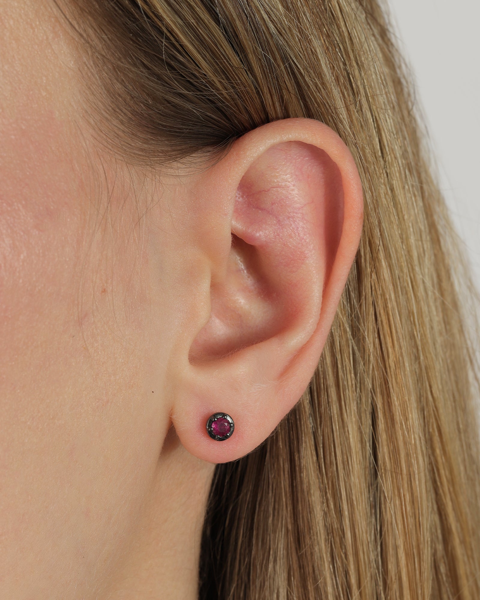 Round Organic Studs 14k Yellow Gold, Ruby