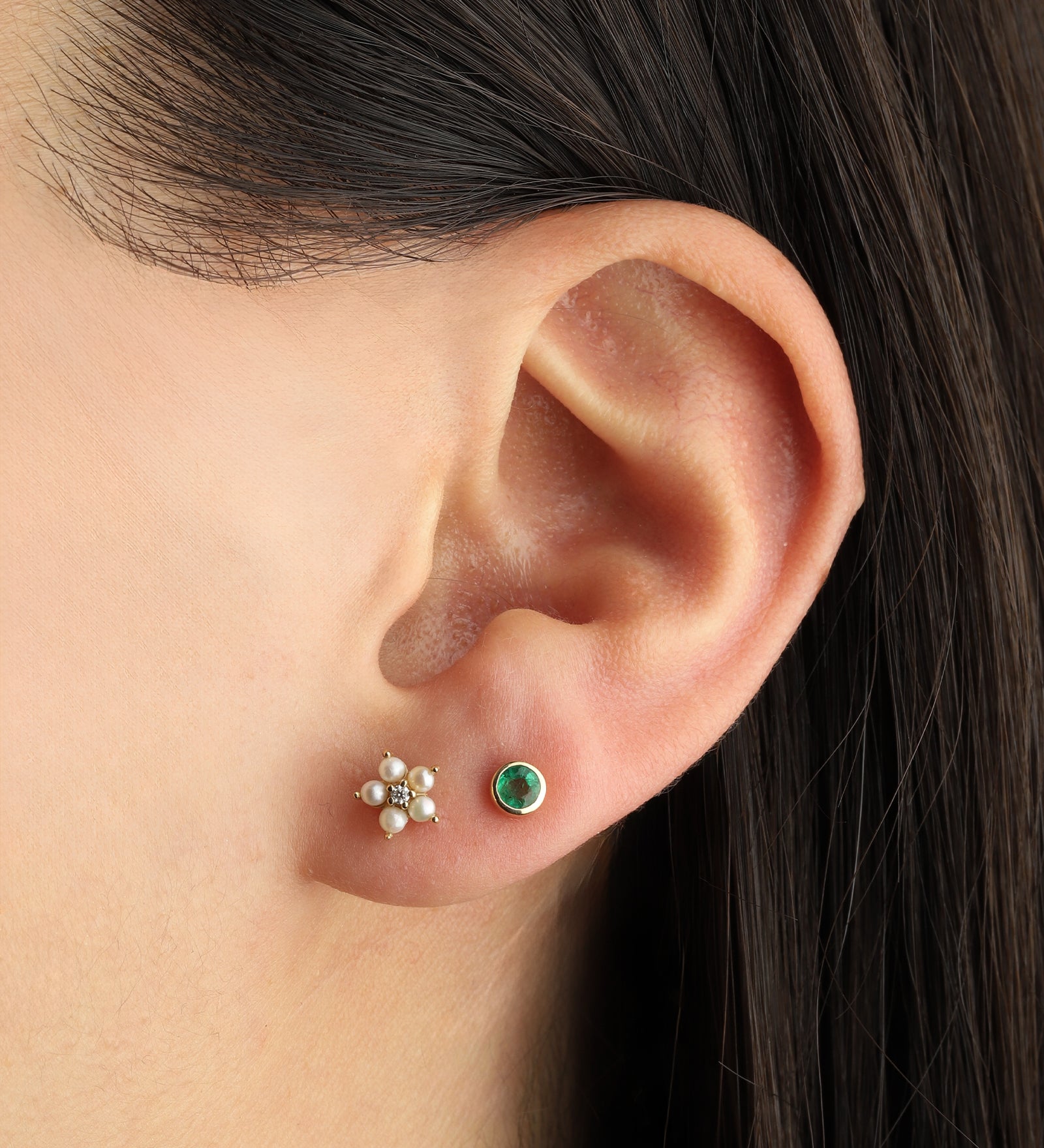 Goldhive-Bezel Emerald Studs | 5mm-Earrings-Blue Ruby Jewellery-Vancouver Canada