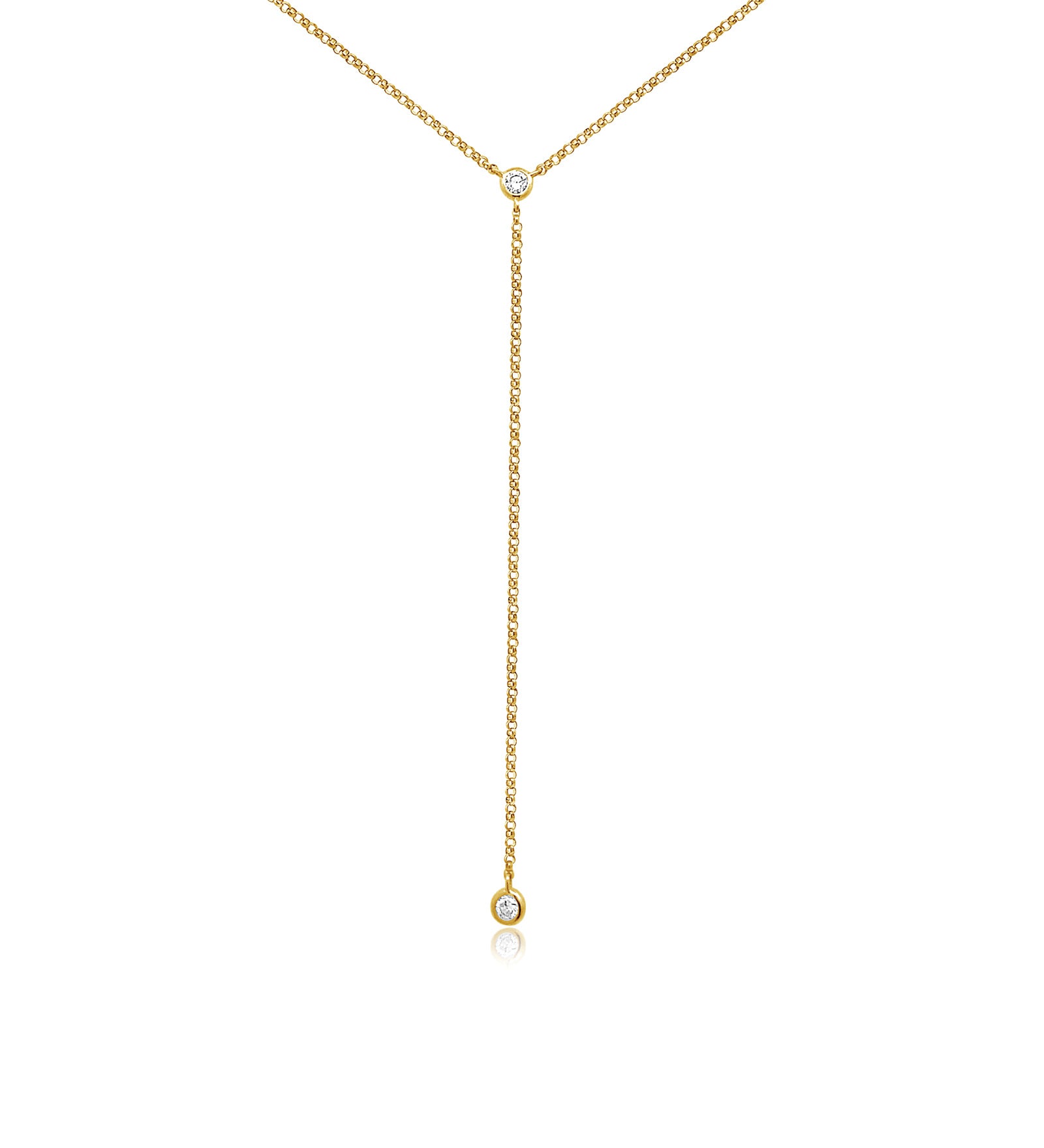 Bezel Diamond Ball Chain Lariat 14k Yellow Gold, Diamond