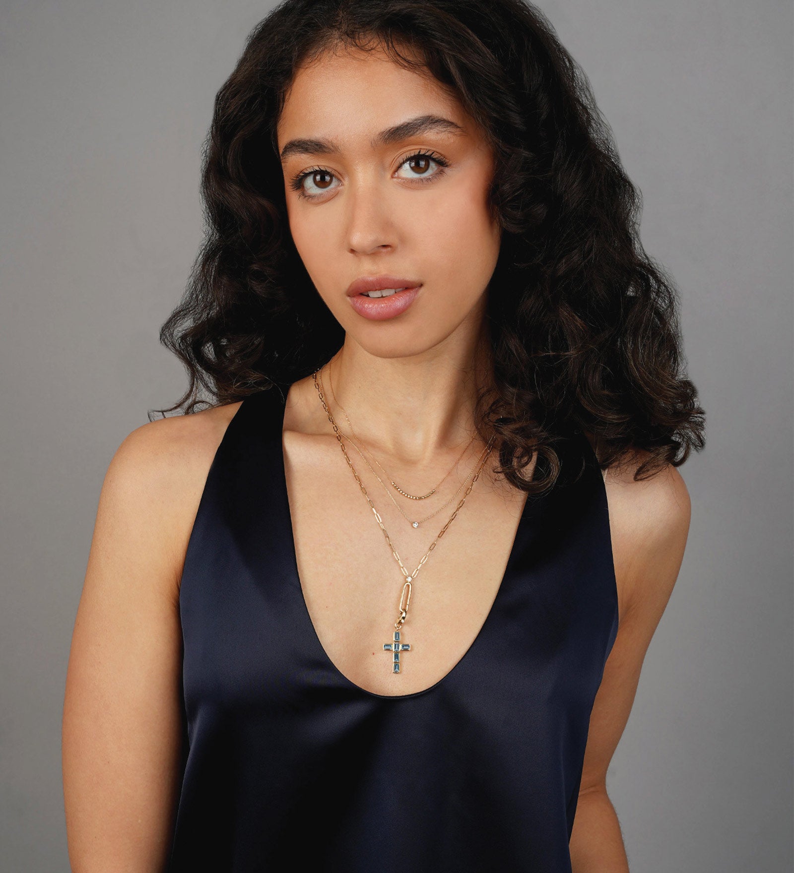 Goldhive-Cross Rectangle Stone Charm-Necklaces-Blue Ruby Jewellery-Vancouver Canada