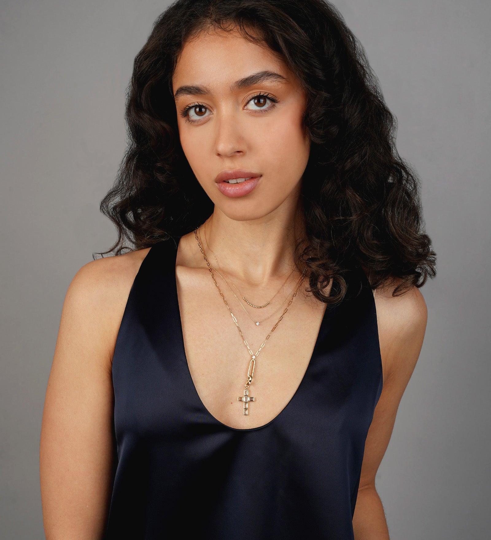 Goldhive-Cross Rectangle Stone Charm-Necklaces-Blue Ruby Jewellery-Vancouver Canada