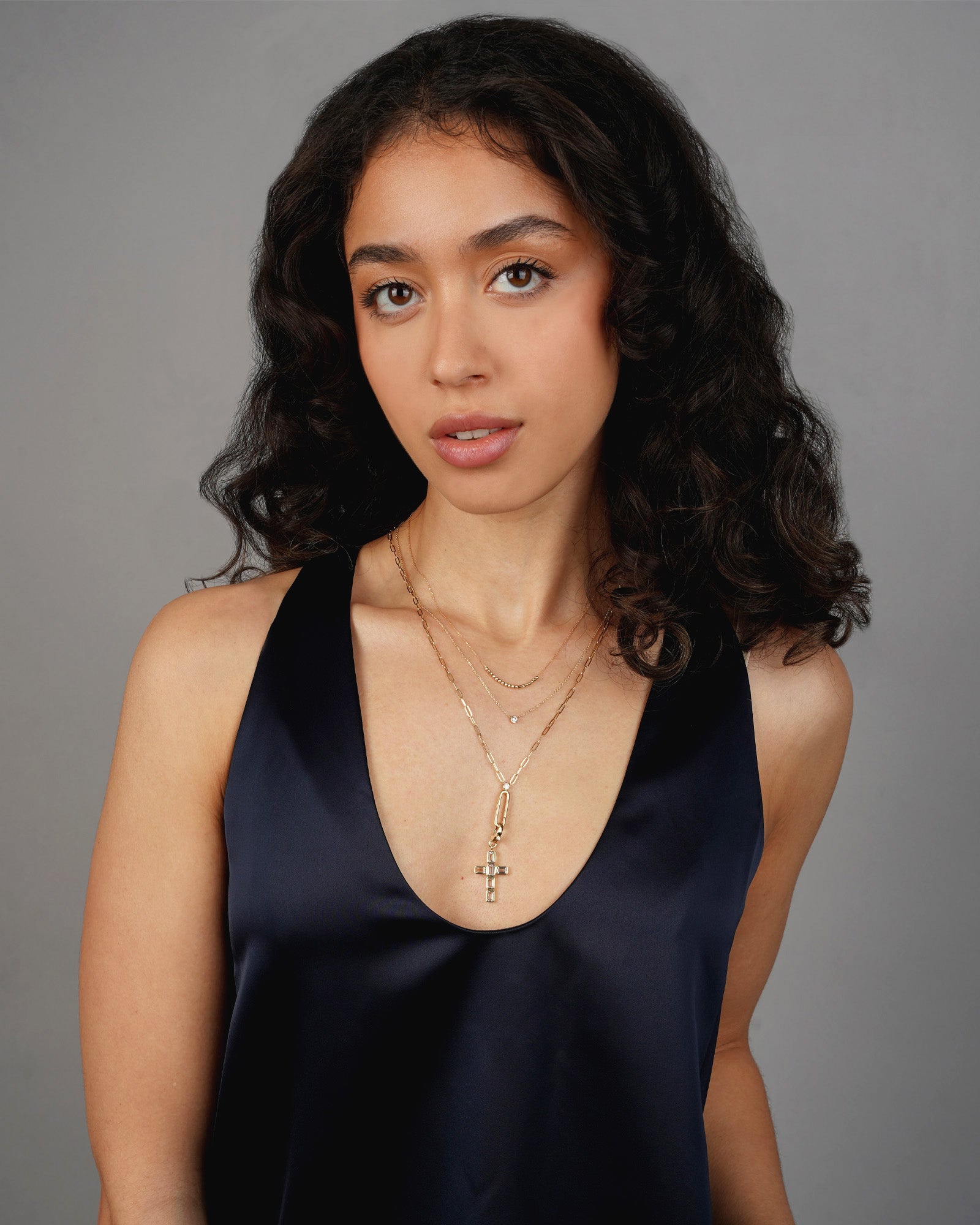 Goldhive-Cross Rectangle Stone Charm-Necklaces-Blue Ruby Jewellery-Vancouver Canada