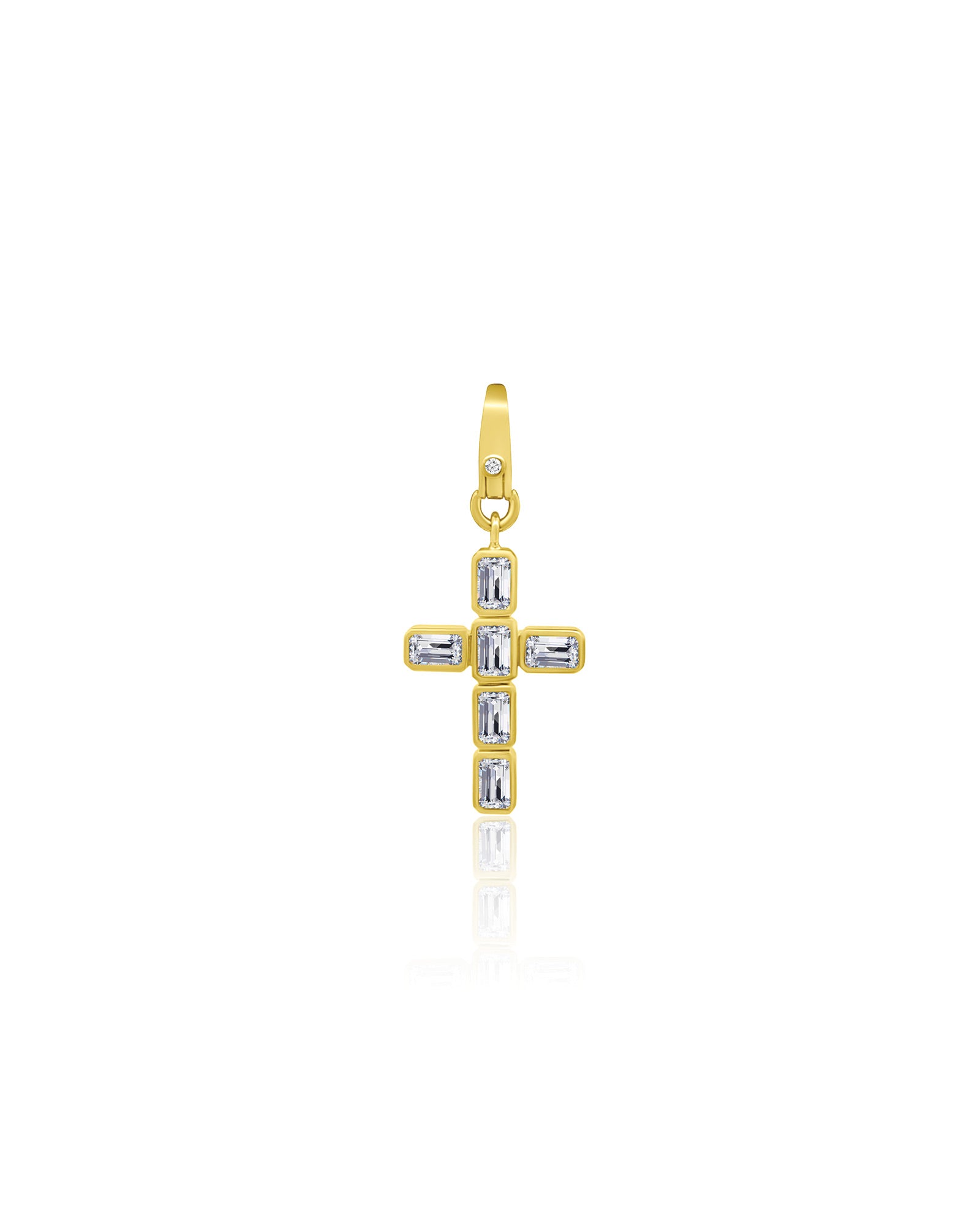 Cross Rectangle Stone Charm 14k Yellow Gold, Diamond, Topaz