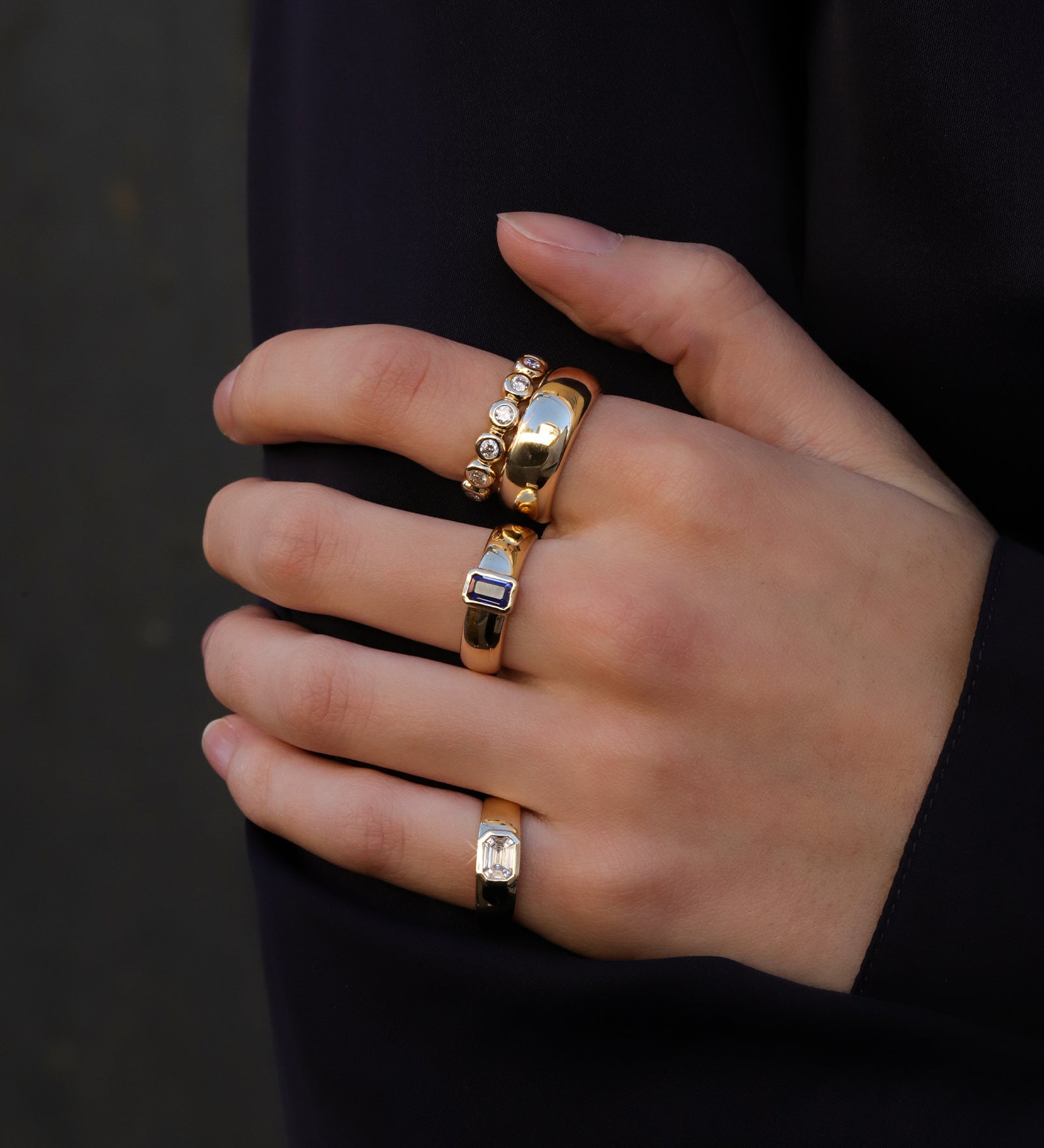 Goldhive-Rectangle Sapphire Tapered Ring-Rings-Blue Ruby Jewellery-Vancouver Canada