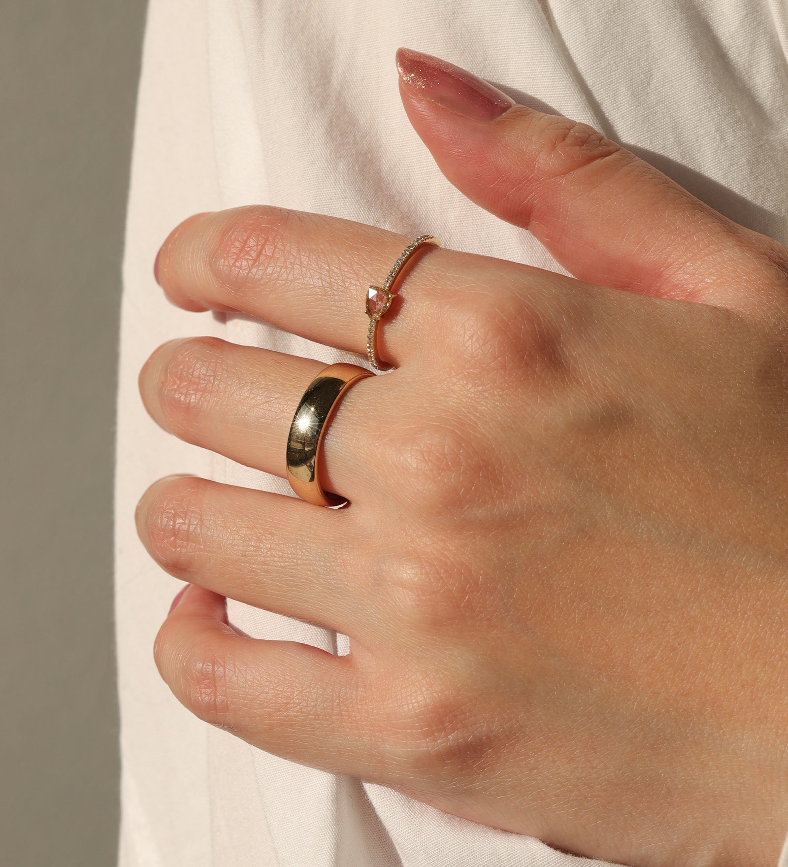 Rose Cut Half Eternity Ring 14k Yellow Gold, Diamond / 7