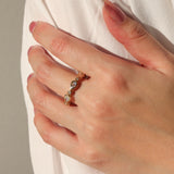 Teardrop Round Bezel Eternity Ring 14k Yellow Gold, Diamond, White Sapphire / 7